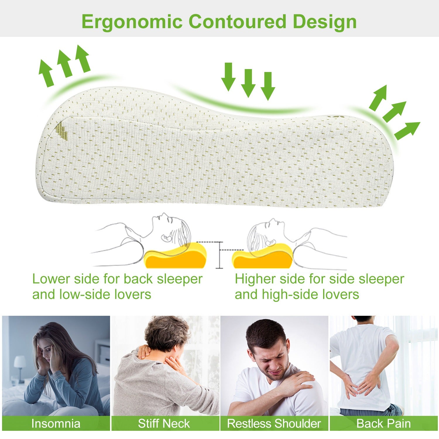 HAOYYE Bamboo Memory Foam Sleep Pillow, Contoured Cervical Orthopedic Pillow for Neck Support, Comfortable Breathable Design, Soft Cozy Feel, Unique and Stylish Home Decor, Luxury Quality Pillow for Restful Sleep and Spinal Alignment