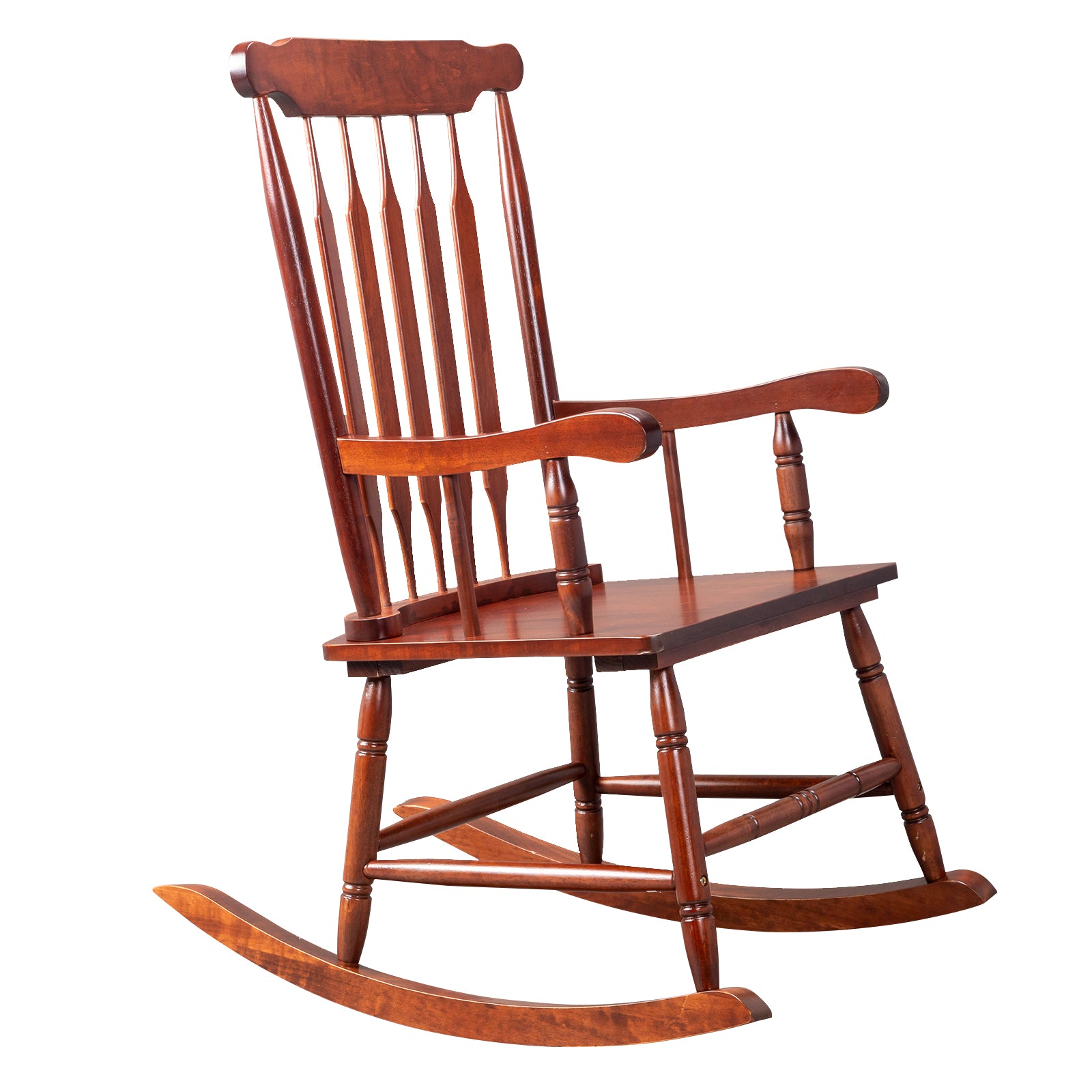 HAOYYE Patio Rocking Chair Solid Wood, Outdoor Porch Rocker Chair with Sturdy Wooden Frame, Comfortable Indoor Wooden Rocking Chair for Garden, Backyard, or Balcony, Elegant Brown Design for Relaxation and Style