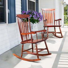 HAOYYE Patio Rocking Chair Solid Wood, Outdoor Porch Rocker Chair with Sturdy Wooden Frame, Comfortable Indoor Wooden Rocking Chair for Garden, Backyard, or Balcony, Elegant Brown Design for Relaxation and Style