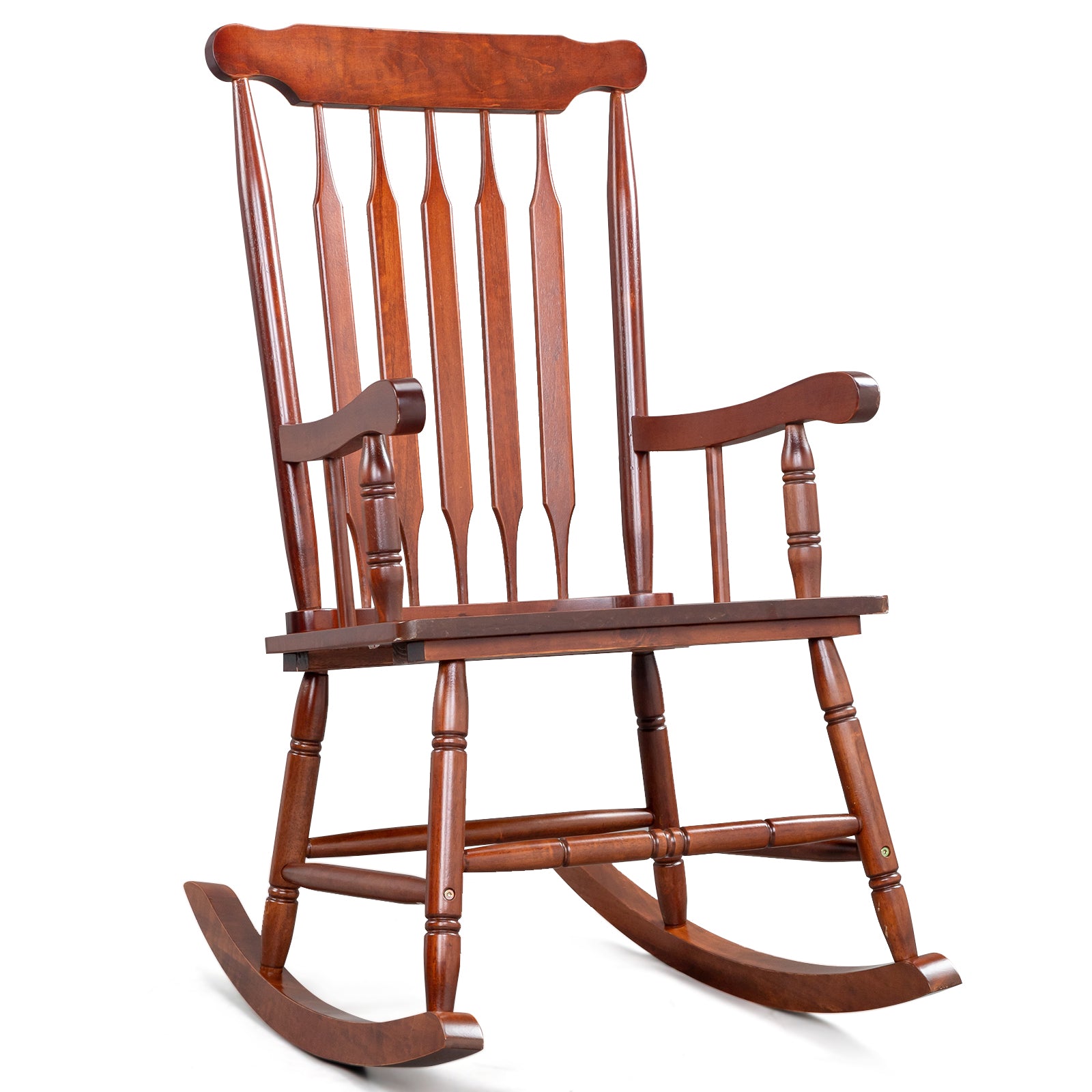 HAOYYE Patio Rocking Chair Solid Wood, Outdoor Porch Rocker Chair with Sturdy Wooden Frame, Comfortable Indoor Wooden Rocking Chair for Garden, Backyard, or Balcony, Elegant Brown Design for Relaxation and Style