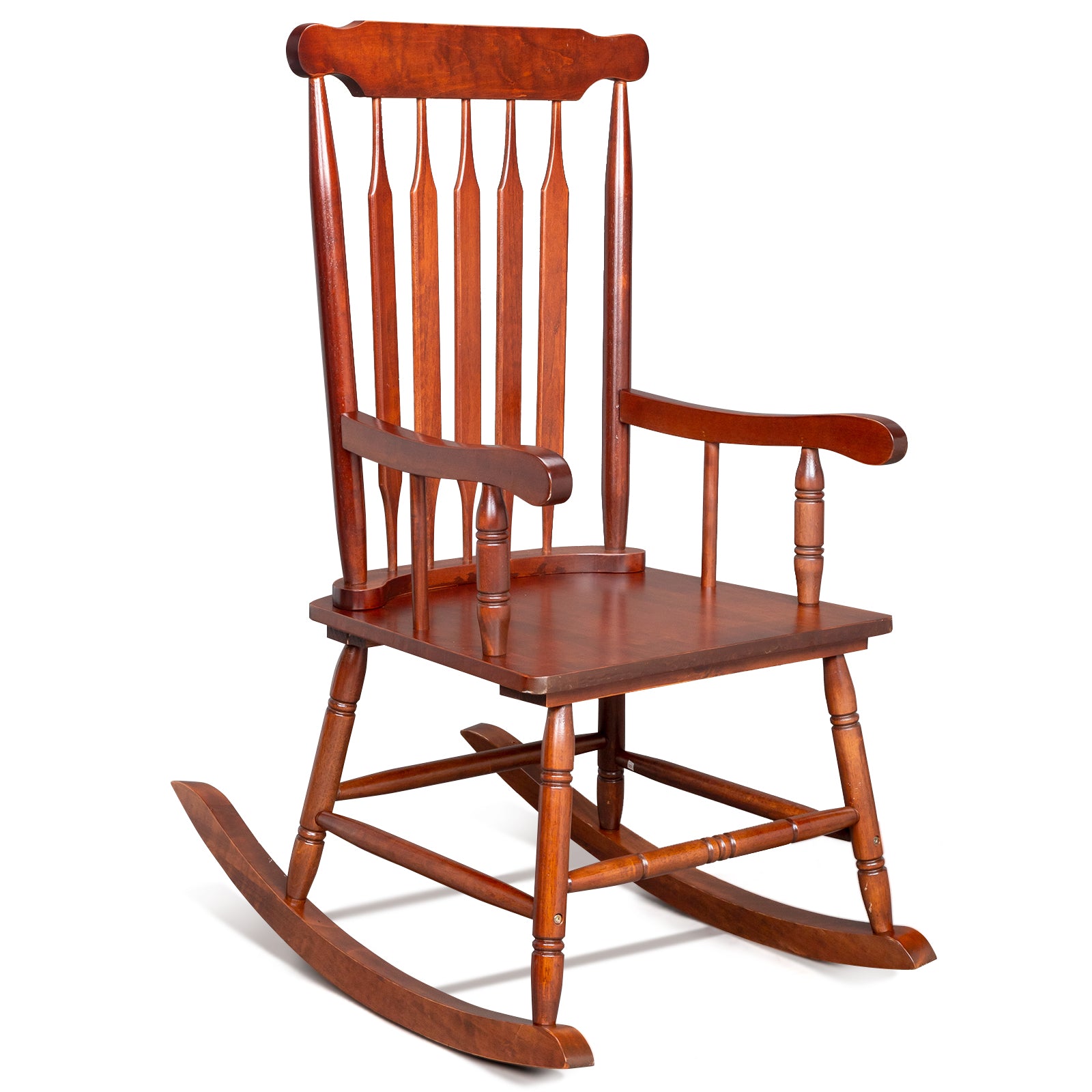 HAOYYE Patio Rocking Chair Solid Wood, Outdoor Porch Rocker Chair with Sturdy Wooden Frame, Comfortable Indoor Wooden Rocking Chair for Garden, Backyard, or Balcony, Elegant Brown Design for Relaxation and Style