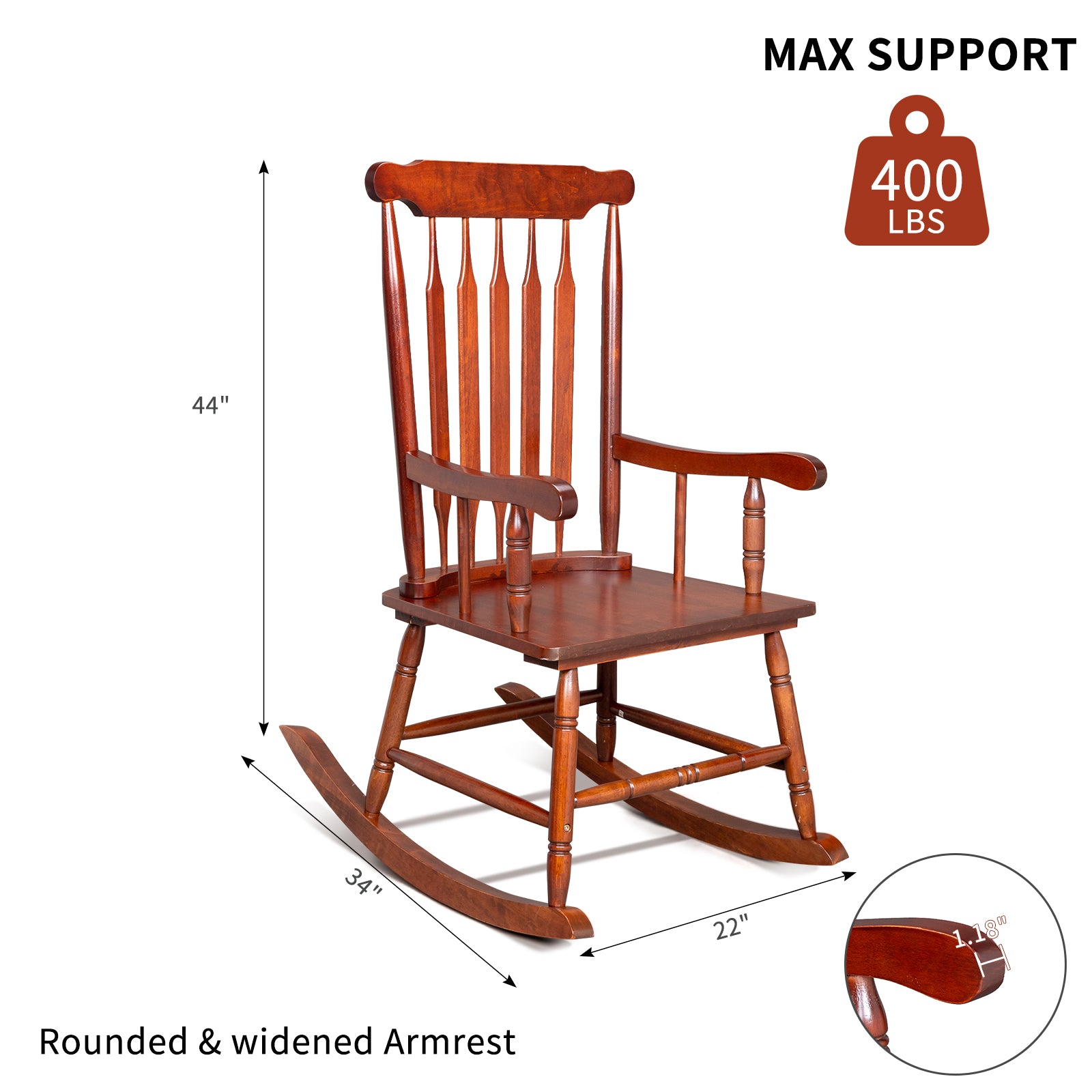 HAOYYE Patio Rocking Chair Solid Wood, Outdoor Porch Rocker Chair with Sturdy Wooden Frame, Comfortable Indoor Wooden Rocking Chair for Garden, Backyard, or Balcony, Elegant Brown Design for Relaxation and Style