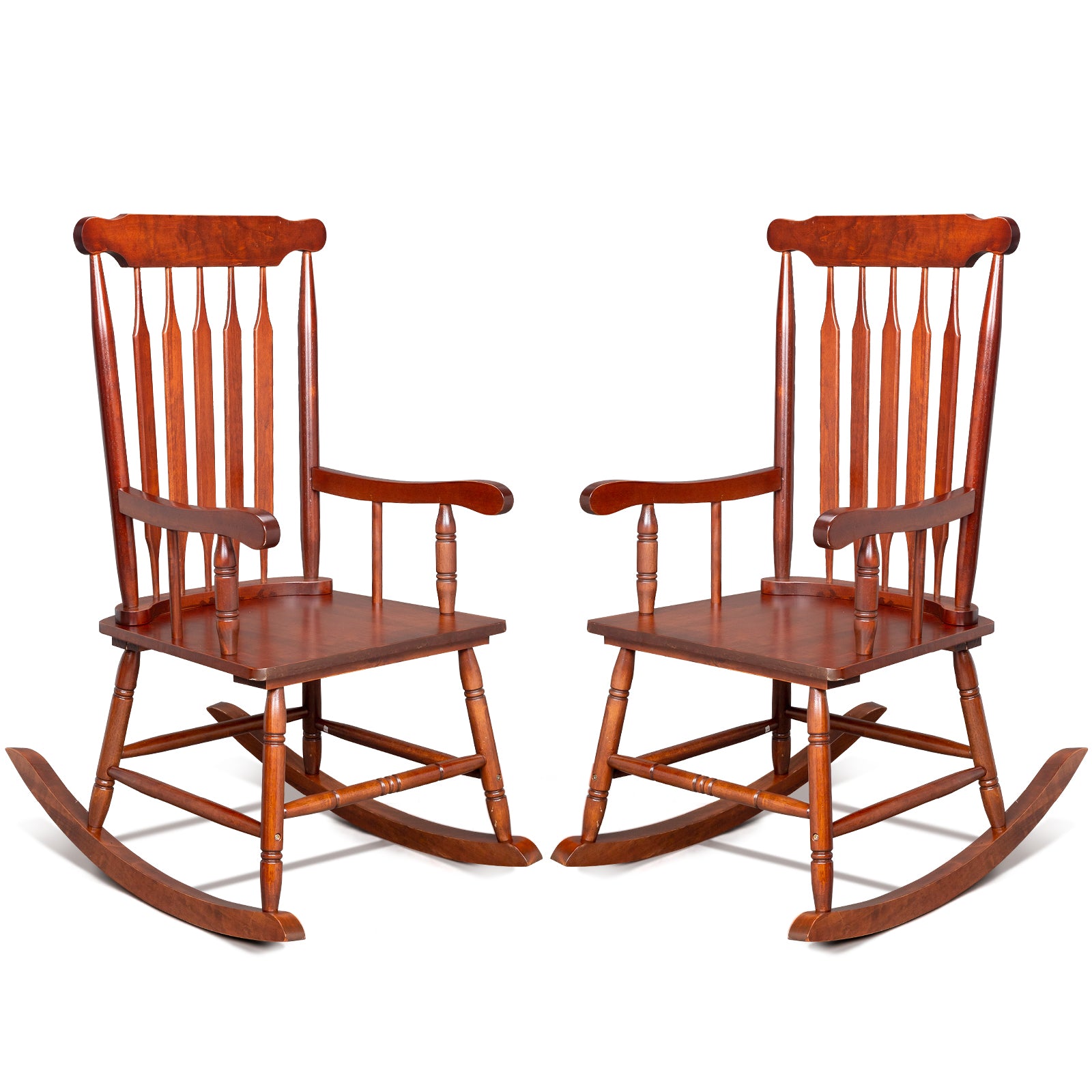 HAOYYE Patio Rocking Chair Solid Wood, Outdoor Porch Rocker Chair with Sturdy Wooden Frame, Comfortable Indoor Wooden Rocking Chair for Garden, Backyard, or Balcony, Elegant Brown Design for Relaxation and Style