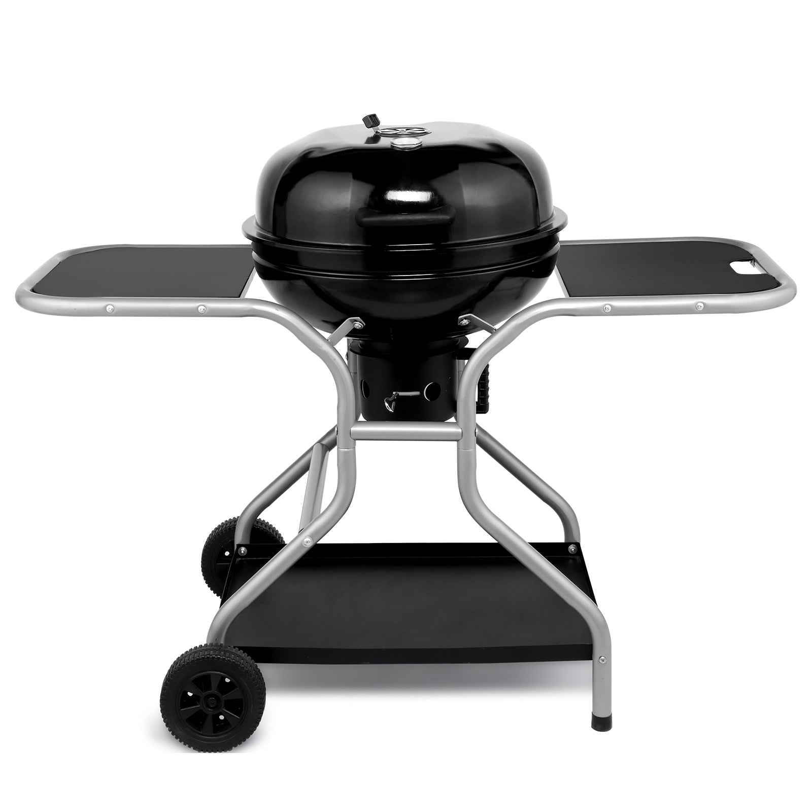 HAOYYE Charcoal Grill with Side Tables and Storage Shelf Outdoor BBQ Grill with Thermometer Ash Catcher Air Vents Wheels Folding Portable Design for Backyard Camping Cooking Patio Barbecue Party Use
