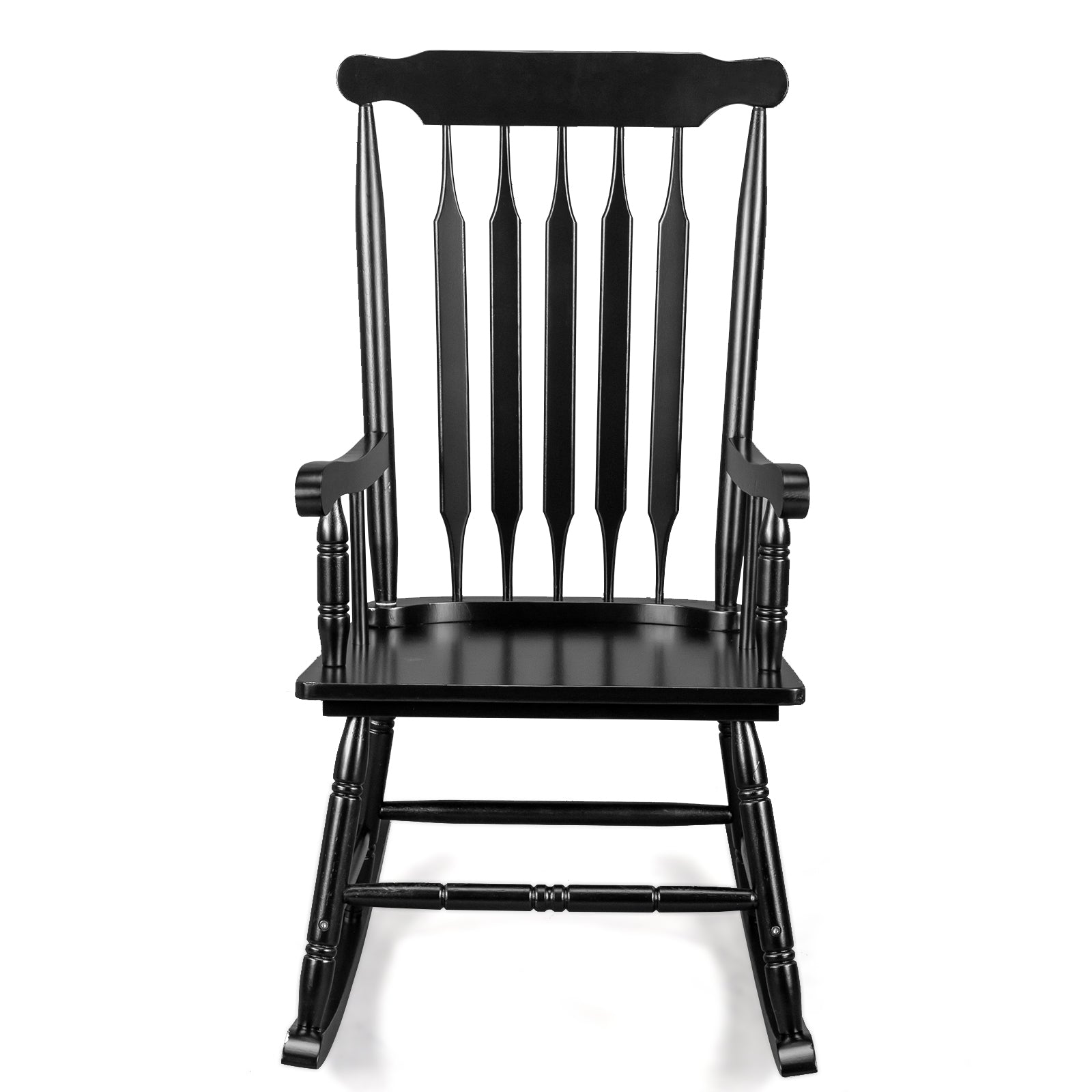 HAOYYE Patio Rocking Chair Solid Wood, Outdoor Porch Rocker Chair with Sturdy Wooden Frame, Comfortable Indoor Wooden Rocking Chair for Garden, Backyard, or Balcony, Elegant Brown Design for Relaxation and Style