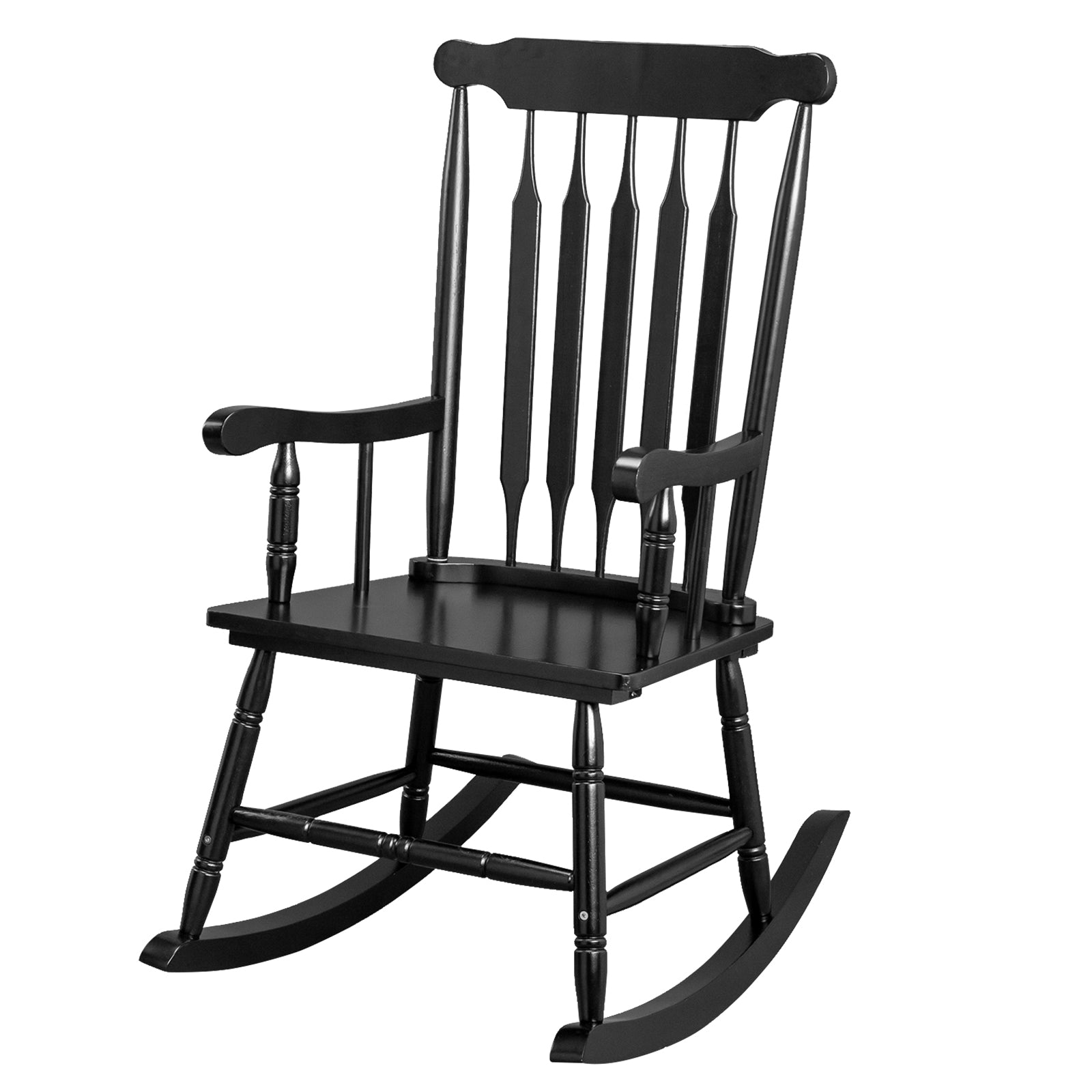 HAOYYE Patio Rocking Chair Solid Wood, Outdoor Porch Rocker Chair with Sturdy Wooden Frame, Comfortable Indoor Wooden Rocking Chair for Garden, Backyard, or Balcony, Elegant Brown Design for Relaxation and Style