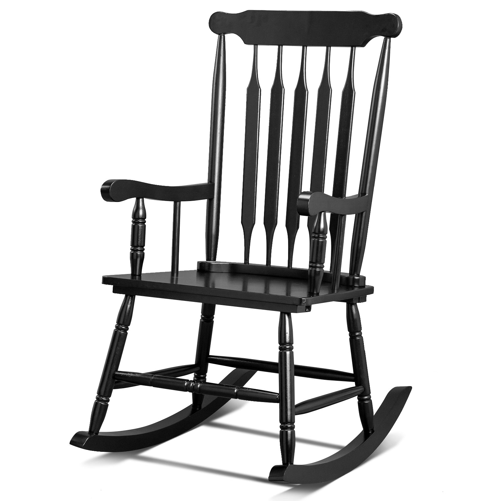 HAOYYE Patio Rocking Chair Solid Wood, Outdoor Porch Rocker Chair with Sturdy Wooden Frame, Comfortable Indoor Wooden Rocking Chair for Garden, Backyard, or Balcony, Elegant Brown Design for Relaxation and Style