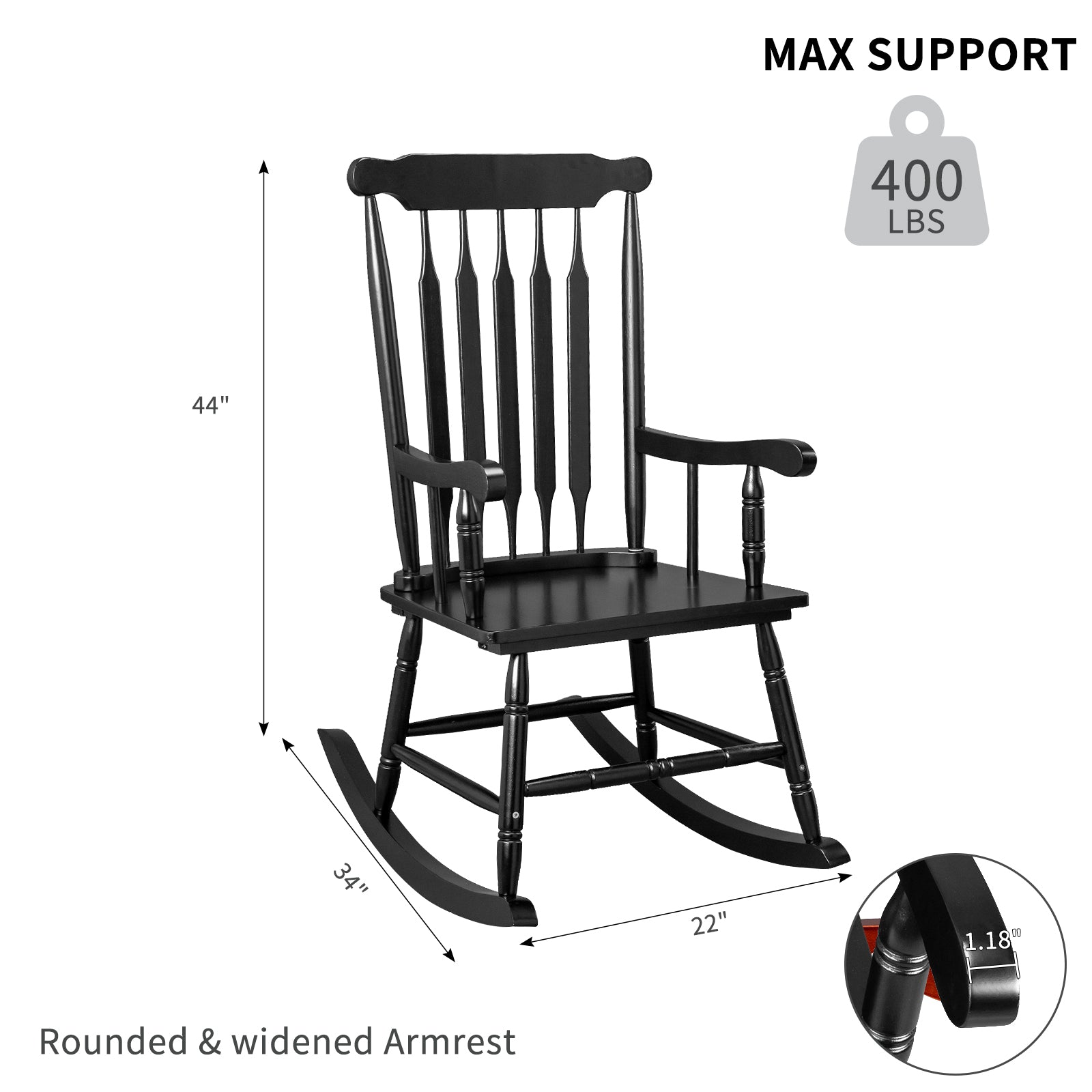 HAOYYE Patio Rocking Chair Solid Wood, Outdoor Porch Rocker Chair with Sturdy Wooden Frame, Comfortable Indoor Wooden Rocking Chair for Garden, Backyard, or Balcony, Elegant Brown Design for Relaxation and Style