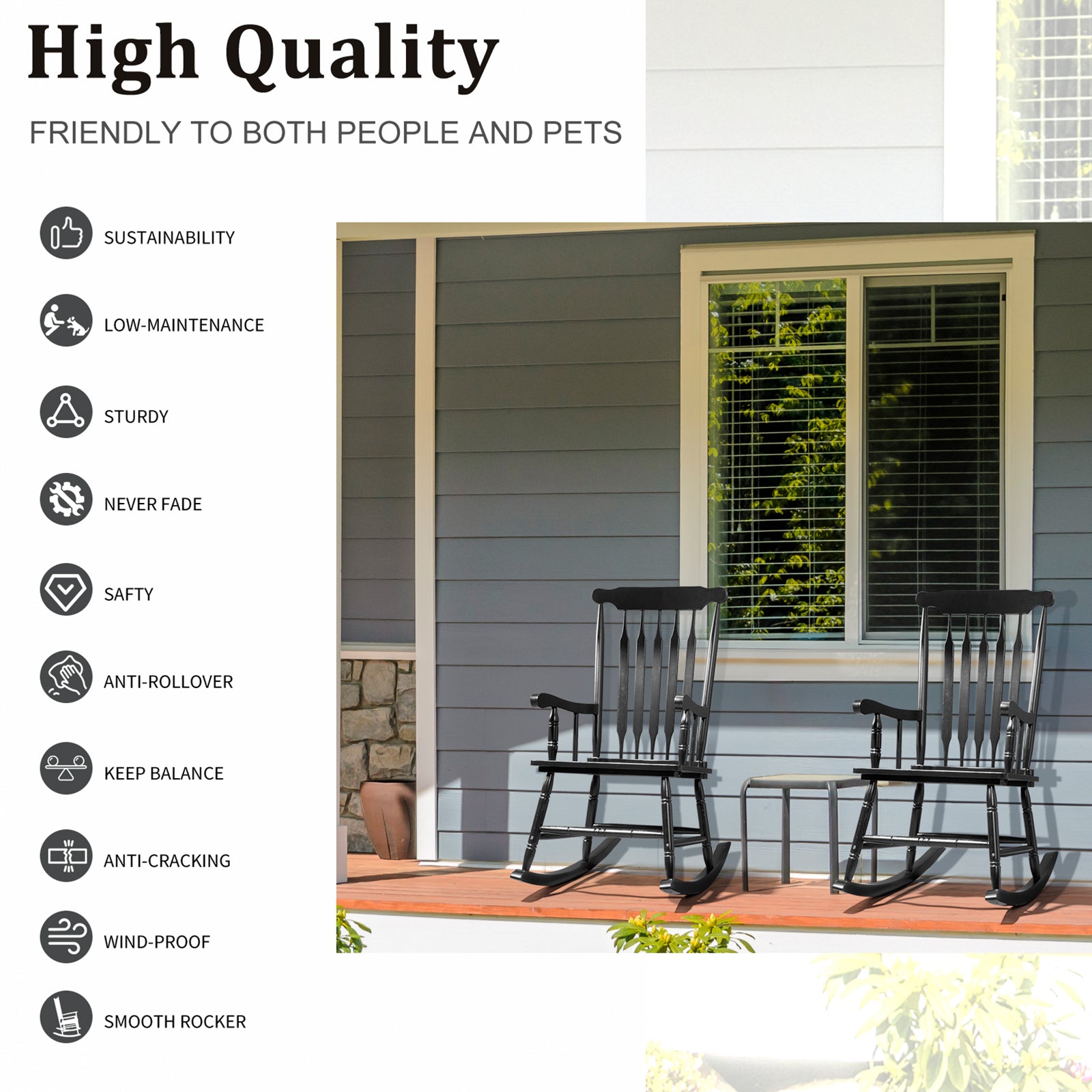 HAOYYE Patio Rocking Chair Solid Wood, Outdoor Porch Rocker Chair with Sturdy Wooden Frame, Comfortable Indoor Wooden Rocking Chair for Garden, Backyard, or Balcony, Elegant Brown Design for Relaxation and Style