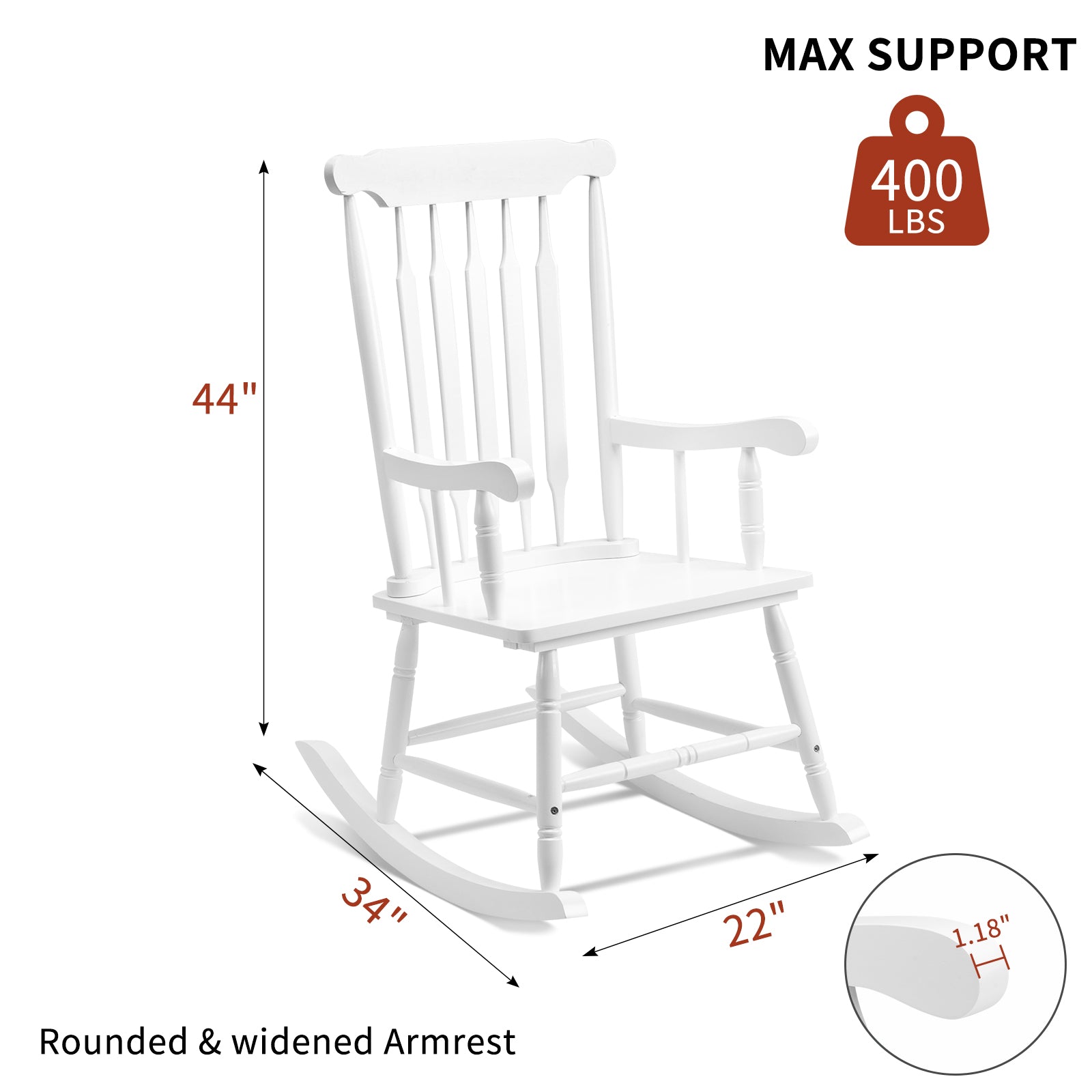 HAOYYE Patio Rocking Chair Solid Wood, Outdoor Porch Rocker Chair with Sturdy Wooden Frame, Comfortable Indoor Wooden Rocking Chair for Garden, Backyard, or Balcony, Elegant Brown Design for Relaxation and Style