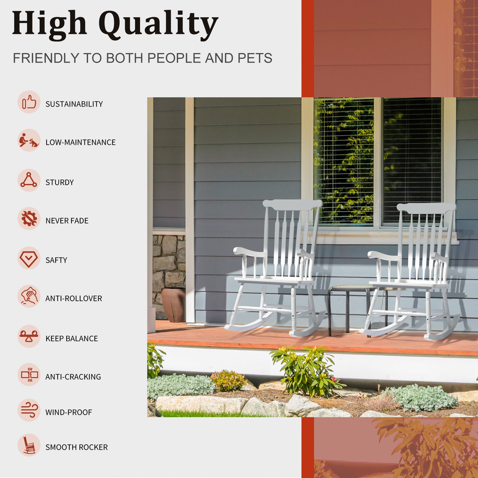 HAOYYE Patio Rocking Chair Solid Wood, Outdoor Porch Rocker Chair with Sturdy Wooden Frame, Comfortable Indoor Wooden Rocking Chair for Garden, Backyard, or Balcony, Elegant Brown Design for Relaxation and Style