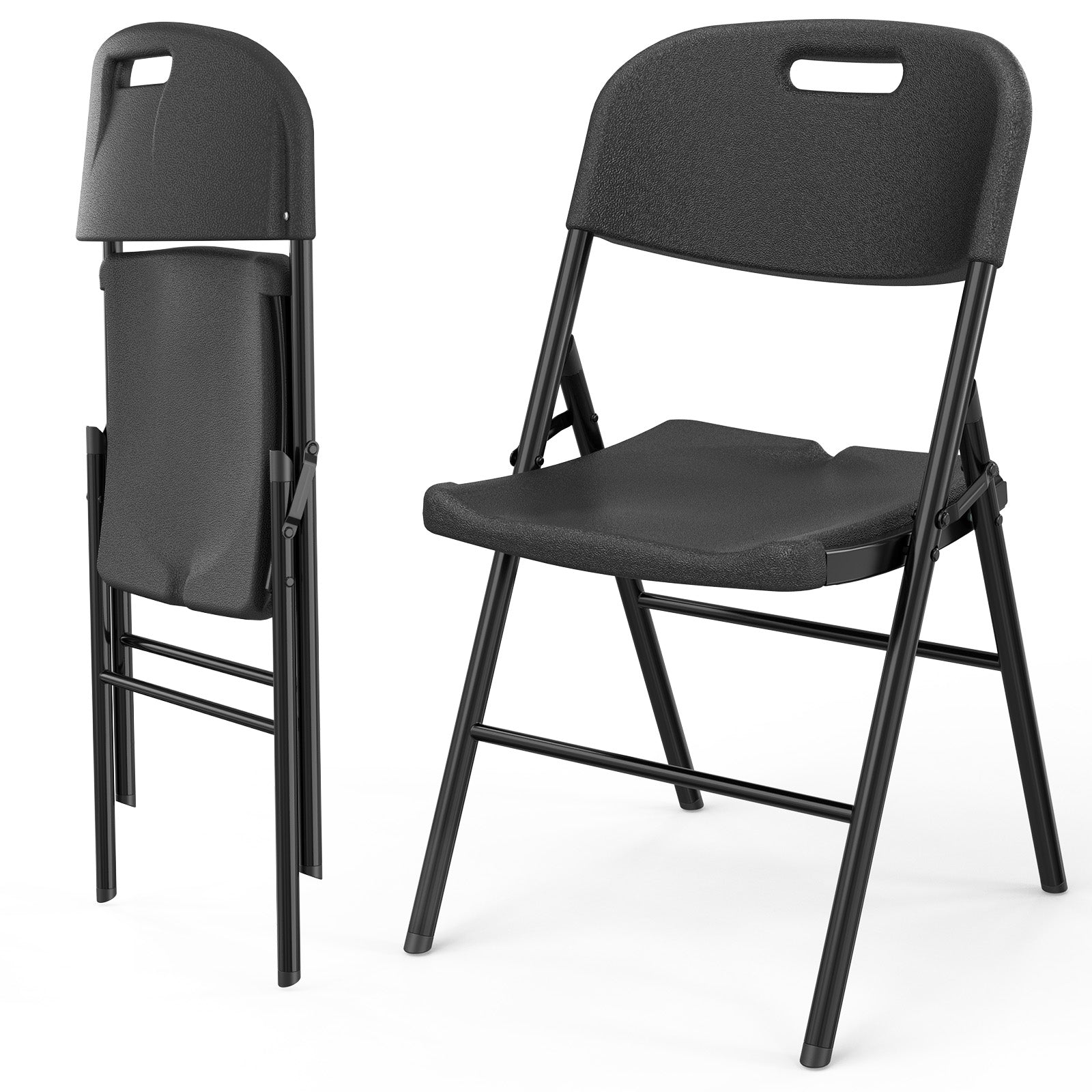HAOYYE Set of 2 Folding Plastic Garden Chairs Black Outdoor Patio Lawn Chairs Lightweight Portable Foldable Seating for Backyard Camping Balcony Fishing Picnic Easy to Carry and Store