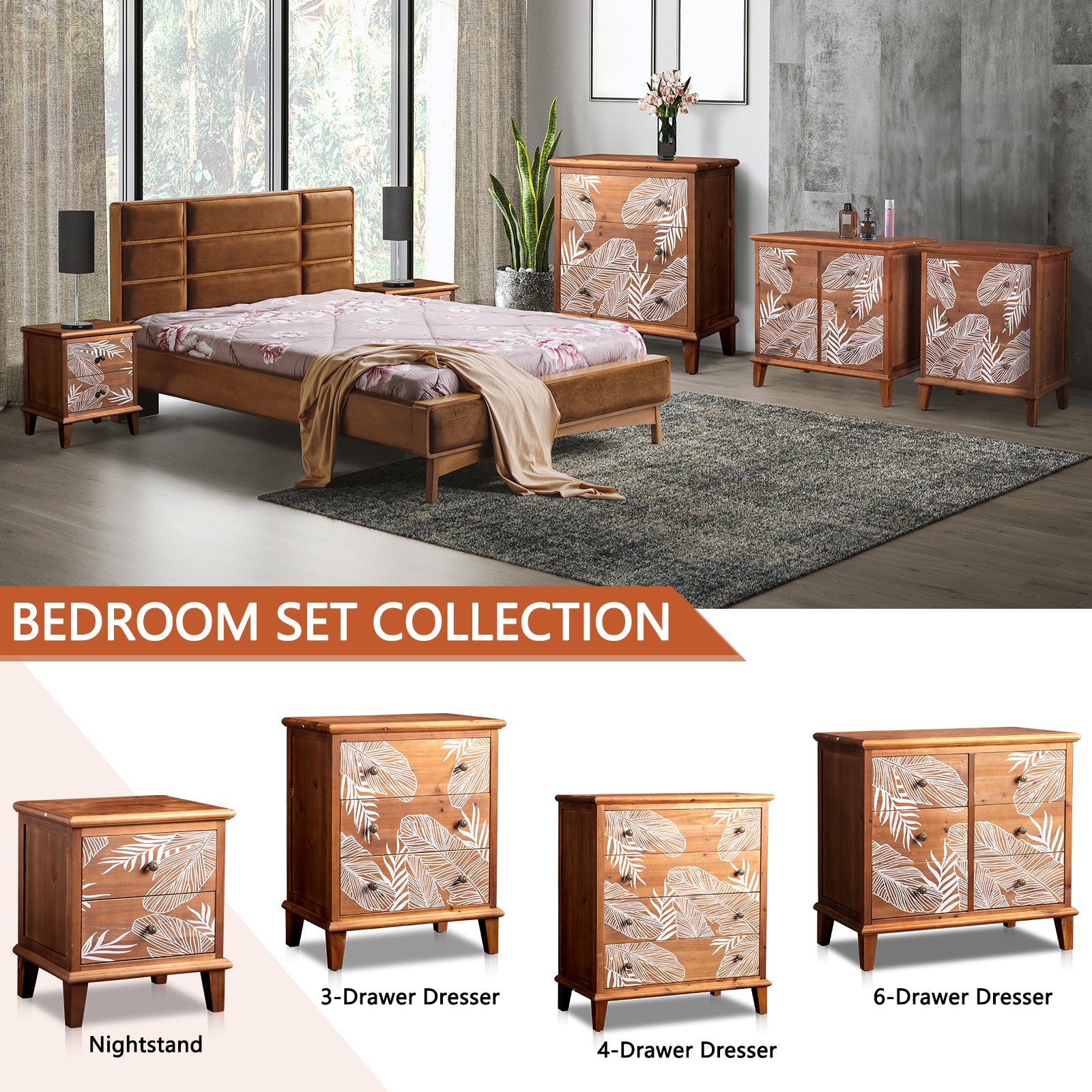 HAOYYE 2-Drawer Wood Nightstand, Bohemian Style Side Table with Storage, Rustic Wood Bedside Table for Bedroom, Living Room, Modern Retro Accent Table with Natural Wood Grain, Compact and Durable Design for Small Spaces