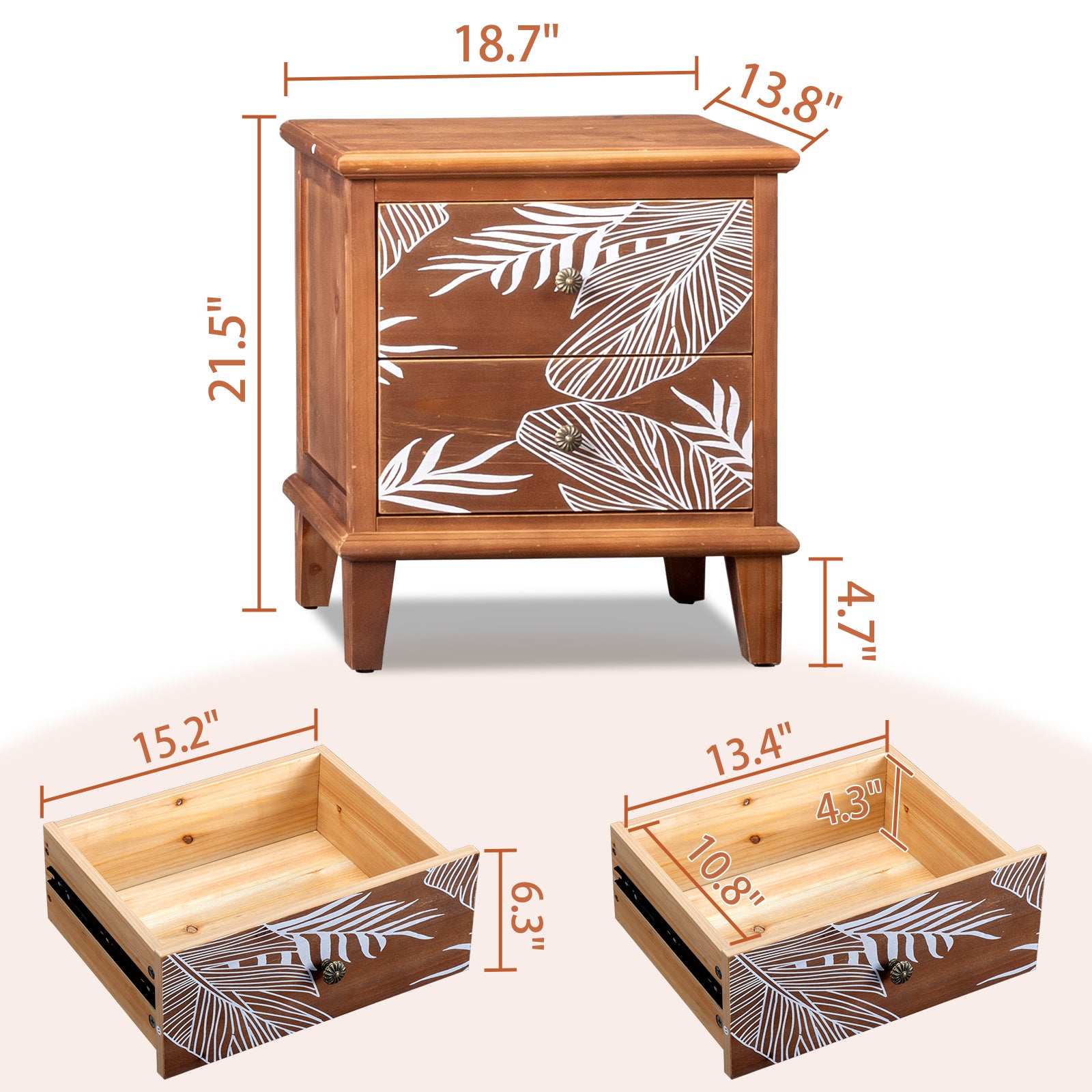 HAOYYE 2-Drawer Wood Nightstand, Bohemian Style Side Table with Storage, Rustic Wood Bedside Table for Bedroom, Living Room, Modern Retro Accent Table with Natural Wood Grain, Compact and Durable Design for Small Spaces