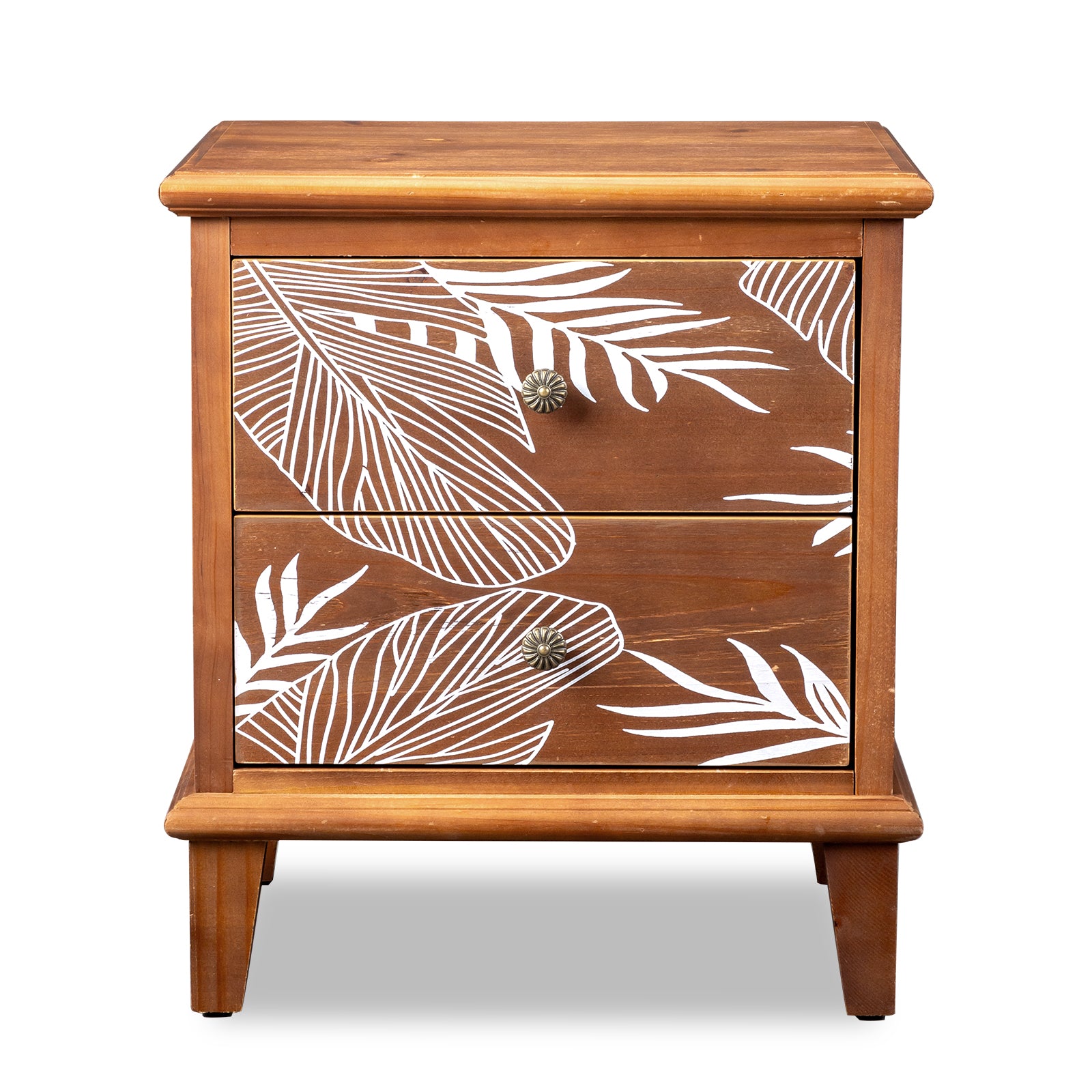 HAOYYE 2-Drawer Wood Nightstand, Bohemian Style Side Table with Storage, Rustic Wood Bedside Table for Bedroom, Living Room, Modern Retro Accent Table with Natural Wood Grain, Compact and Durable Design for Small Spaces