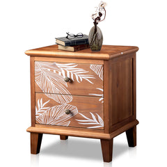 HAOYYE 2-Drawer Wood Nightstand, Bohemian Style Side Table with Storage, Rustic Wood Bedside Table for Bedroom, Living Room, Modern Retro Accent Table with Natural Wood Grain, Compact and Durable Design for Small Spaces