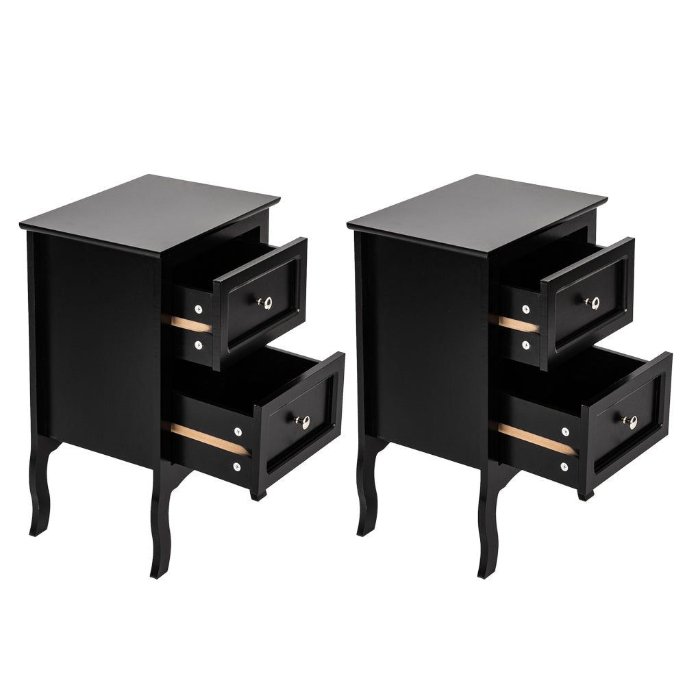 HAOYYE 2pcs Country Style Two-Tier Night Tables, Large Size Black, Rustic Bedroom Side Tables with Ample Storage, Modern Farmhouse Design, Sturdy Wooden Construction for Bedroom, Living Room, Office, or Entryway