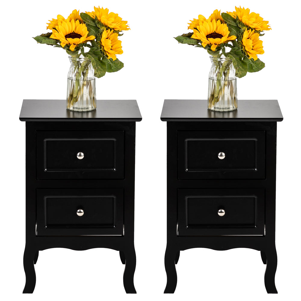 HAOYYE 2pcs Country Style Two-Tier Night Tables, Large Size Black, Rustic Bedroom Side Tables with Ample Storage, Modern Farmhouse Design, Sturdy Wooden Construction for Bedroom, Living Room, Office, or Entryway