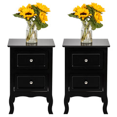 HAOYYE 2pcs Country Style Two-Tier Night Tables, Large Size Black, Rustic Bedroom Side Tables with Ample Storage, Modern Farmhouse Design, Sturdy Wooden Construction for Bedroom, Living Room, Office, or Entryway