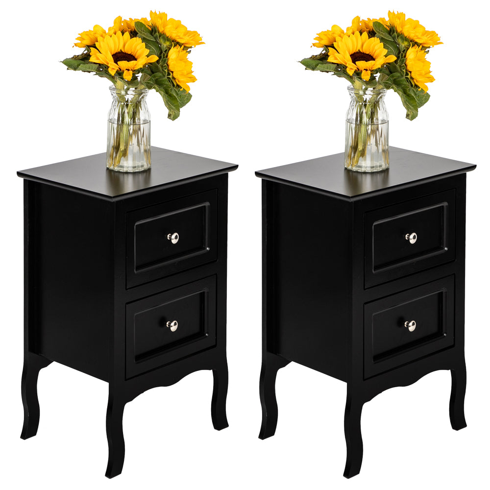 HAOYYE 2pcs Country Style Two-Tier Night Tables, Large Size Black, Rustic Bedroom Side Tables with Ample Storage, Modern Farmhouse Design, Sturdy Wooden Construction for Bedroom, Living Room, Office, or Entryway