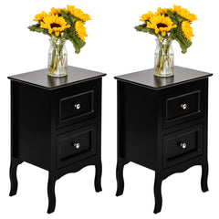 HAOYYE 2pcs Country Style Two-Tier Night Tables, Large Size Black, Rustic Bedroom Side Tables with Ample Storage, Modern Farmhouse Design, Sturdy Wooden Construction for Bedroom, Living Room, Office, or Entryway
