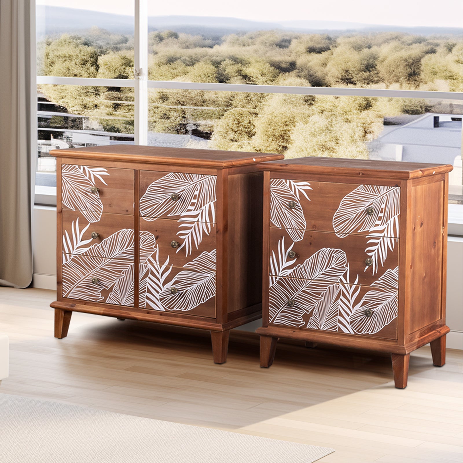 HAOYYE FCH Brown 6-Drawer Chest with MDF Veneer and Solid Wood Frame, 80x40x73cm, Bohemian Style Storage Dresser for Bedroom, Living Room, Compact and Stylish Organizer, Retro and Modern Design with Ample Storage Space