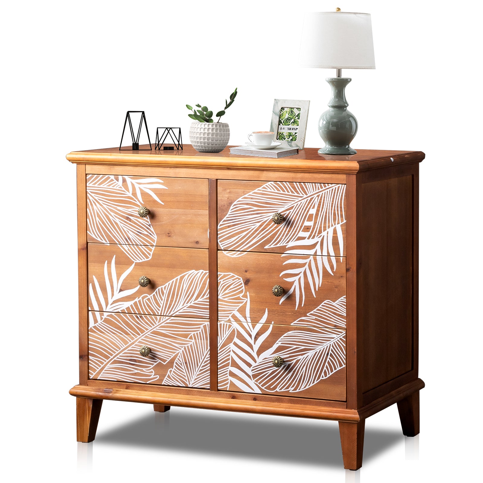 HAOYYE FCH Brown 6-Drawer Chest with MDF Veneer and Solid Wood Frame, 80x40x73cm, Bohemian Style Storage Dresser for Bedroom, Living Room, Compact and Stylish Organizer, Retro and Modern Design with Ample Storage Space
