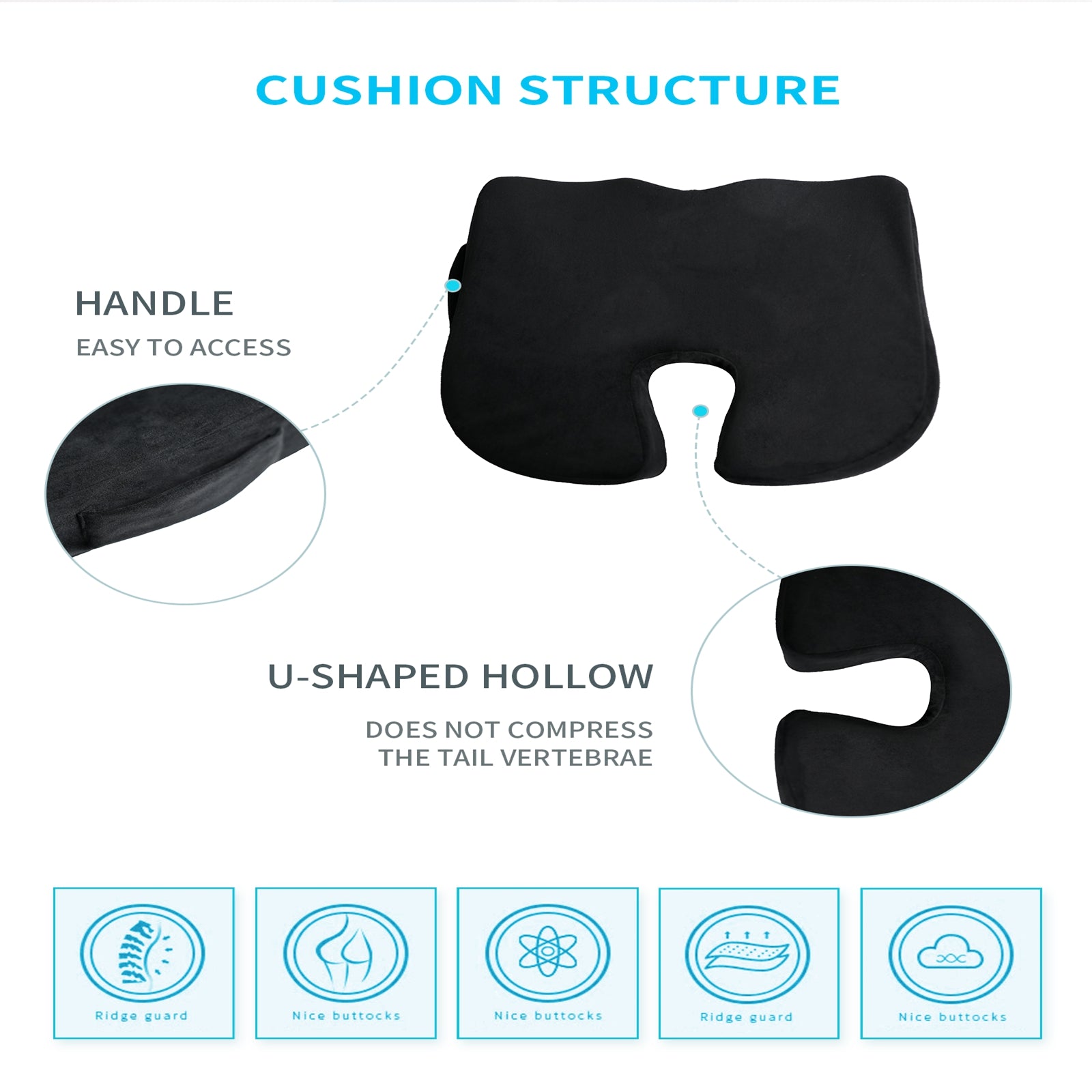 HAOYYE Memory Foam Chair Seat Cushion, Car Seat Pad Comfort Cushion, Non-slip Breathable Seat Cushion Support for Office Chair, Black Flannel Fleece, Cozy and Comfortable Home Decor Accessory