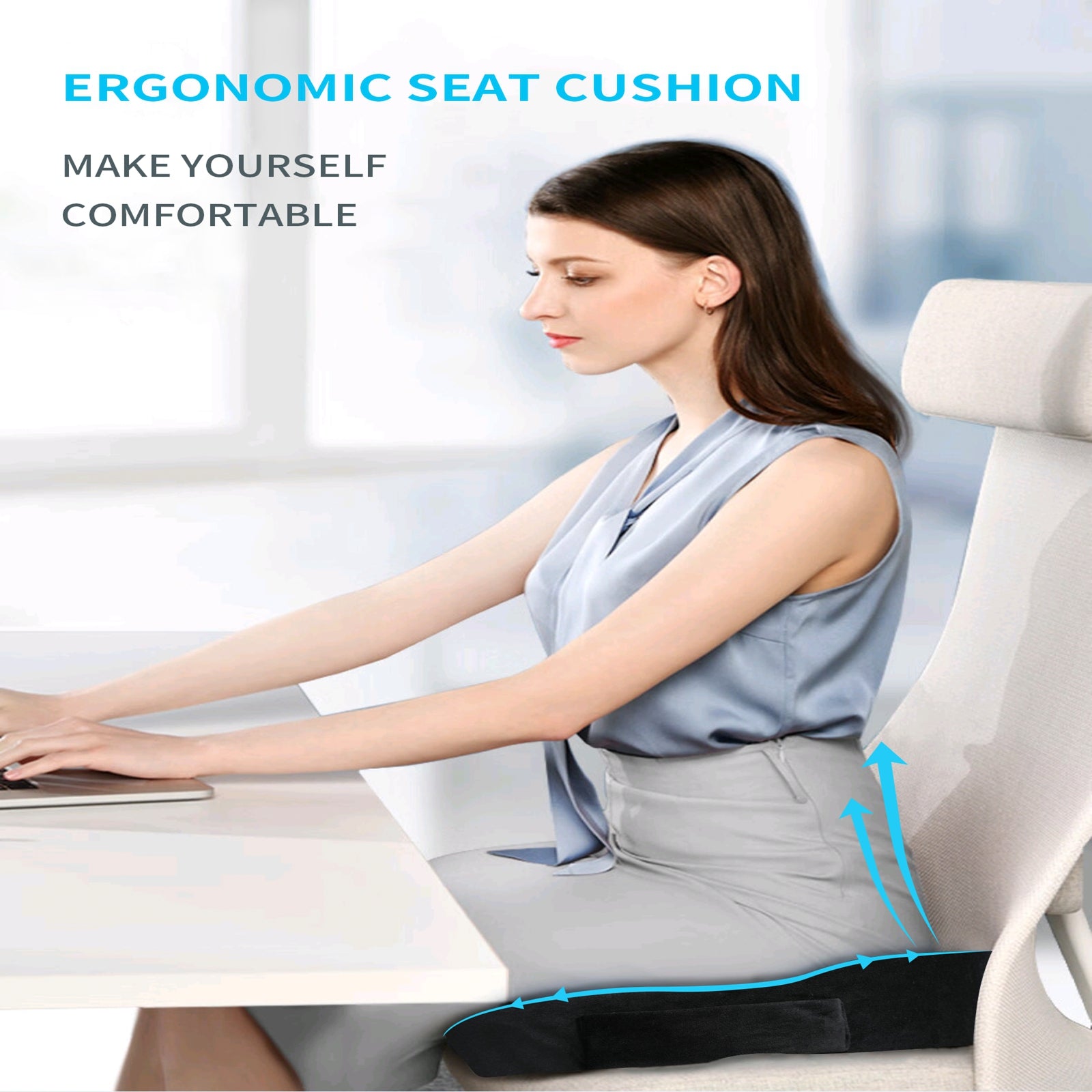 HAOYYE Memory Foam Chair Seat Cushion, Car Seat Pad Comfort Cushion, Non-slip Breathable Seat Cushion Support for Office Chair, Black Flannel Fleece, Cozy and Comfortable Home Decor Accessory