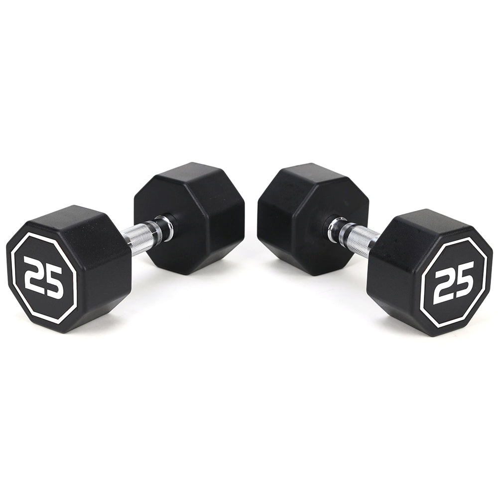 HAOYYE Premium 25 Lbs Set of 2 Octagonal Dumbbells with Chrome Plated Knurled Handles and Large Number Markings Durable RPE Coated Weights for Strength Training Push Ups Full Body Workouts and Home Gym Fitness Exercises