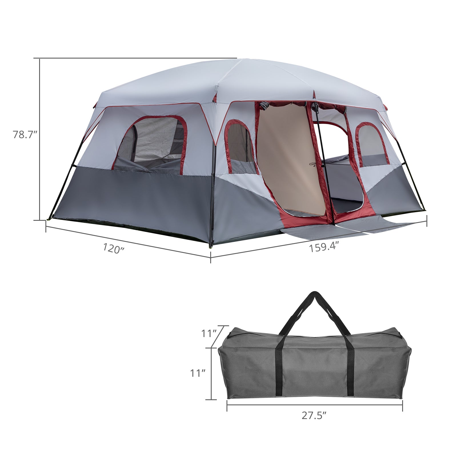 Haoyye 10-Person Family Cabin Tent, 2-Room Spacious Tent with Adjustable Ventilation, Storage Pockets, Weather Protection, Ideal for Camping and Hiking, Easy Setup, Durable and Comfortable for Group Outdoor Adventures