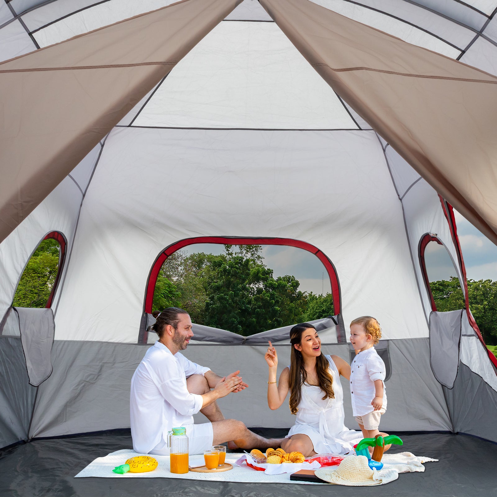 Haoyye 10-Person Family Cabin Tent, 2-Room Spacious Tent with Adjustable Ventilation, Storage Pockets, Weather Protection, Ideal for Camping and Hiking, Easy Setup, Durable and Comfortable for Group Outdoor Adventures