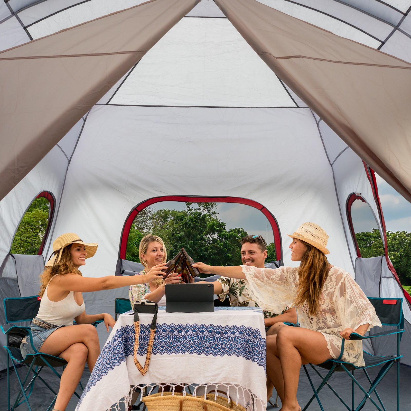 Haoyye 10-Person Family Cabin Tent, 2-Room Spacious Tent with Adjustable Ventilation, Storage Pockets, Weather Protection, Ideal for Camping and Hiking, Easy Setup, Durable and Comfortable for Group Outdoor Adventures