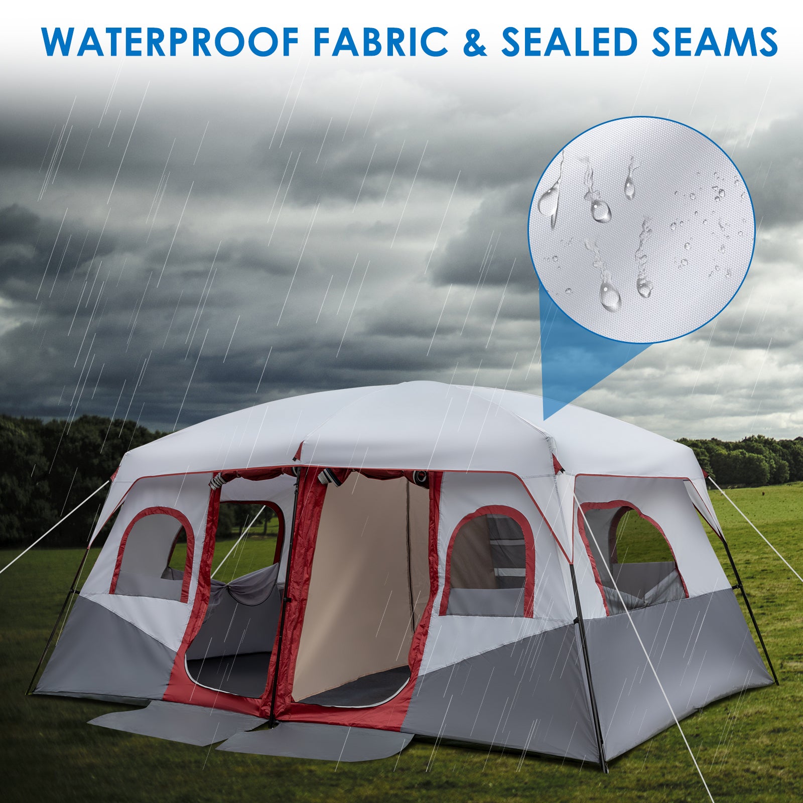 Haoyye 10-Person Family Cabin Tent, 2-Room Spacious Tent with Adjustable Ventilation, Storage Pockets, Weather Protection, Ideal for Camping and Hiking, Easy Setup, Durable and Comfortable for Group Outdoor Adventures