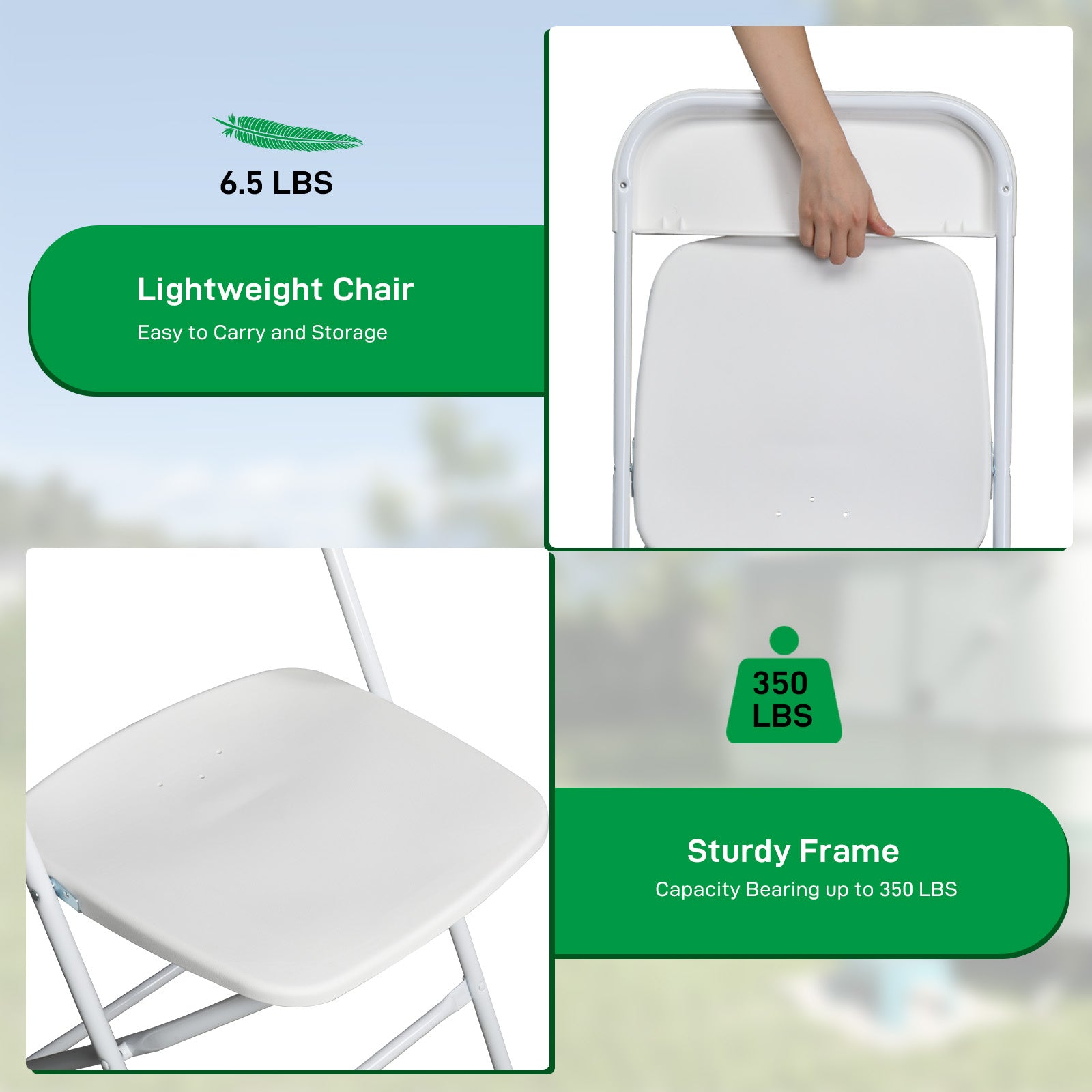 HAOYYE 4pcs Injection Molding Classic Garden Plastic Folding Chairs, Sturdy and Lightweight, Black, Easy to Store and Transport, Perfect for Outdoor and Indoor Use