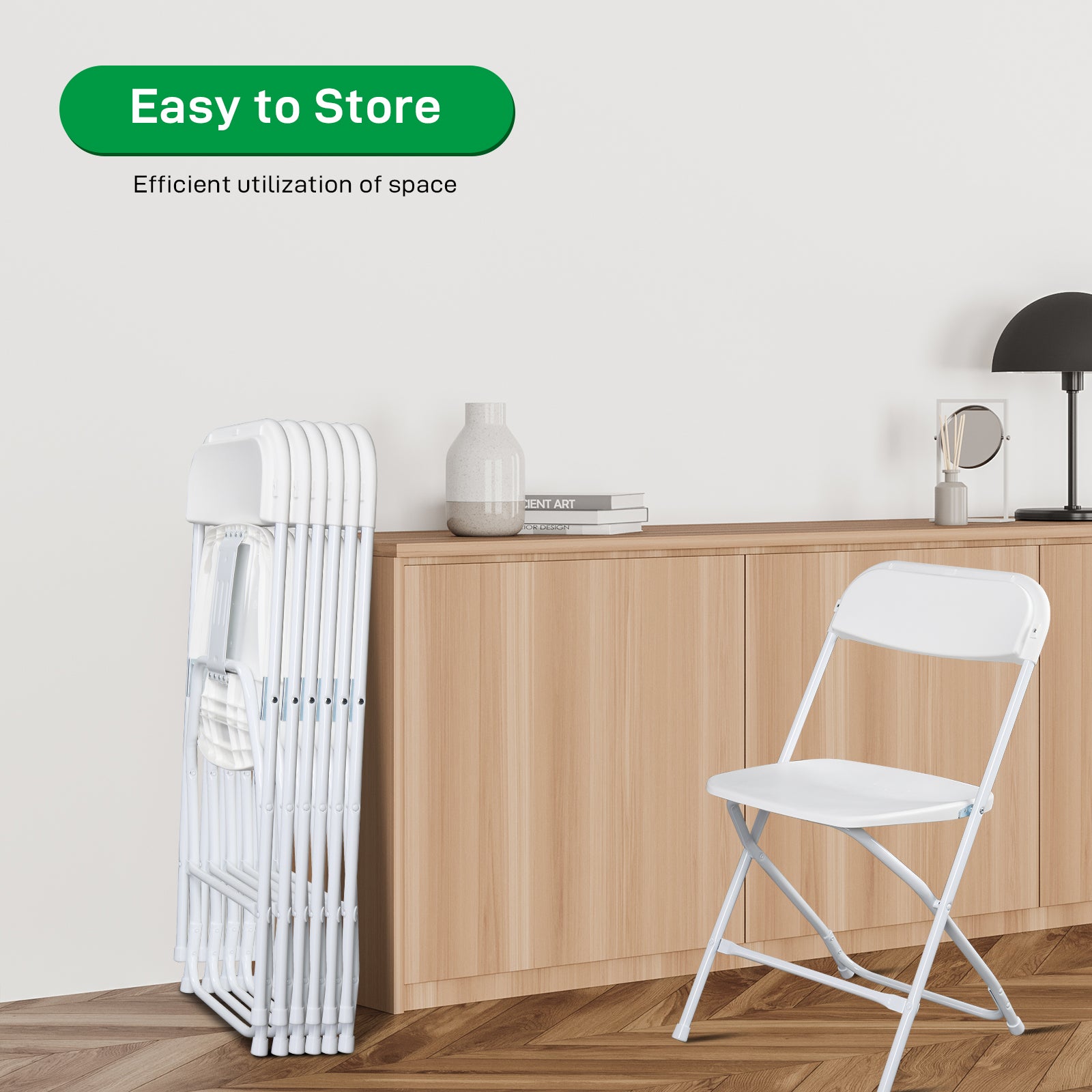 HAOYYE 4pcs Injection Molding Classic Garden Plastic Folding Chairs, Sturdy and Lightweight, Black, Easy to Store and Transport, Perfect for Outdoor and Indoor Use