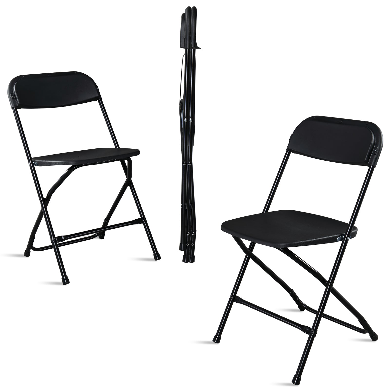 HAOYYE 4pcs Injection Molding Classic Garden Plastic Folding Chairs, Sturdy and Lightweight, Black, Easy to Store and Transport, Perfect for Outdoor and Indoor Use