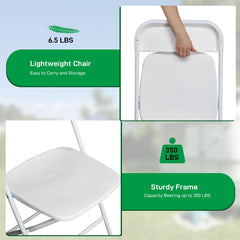 HAOYYE 6pcs Injection Molding Classic Garden Plastic Folding Chairs, White, Durable and Lightweight Outdoor Folding Chairs for Patio, Garden, Events, Easy to Store and Transport, Ideal for Parties and Gatherings