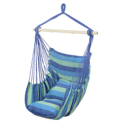 HAOYYE Distinctive Cotton Canvas Hanging Rope Chair with 2 Pillows  Comfortable Indoor Outdoor Hammock Chair for Porch Patio Balcony Bedroom Lounge Decor 250lb Capacity