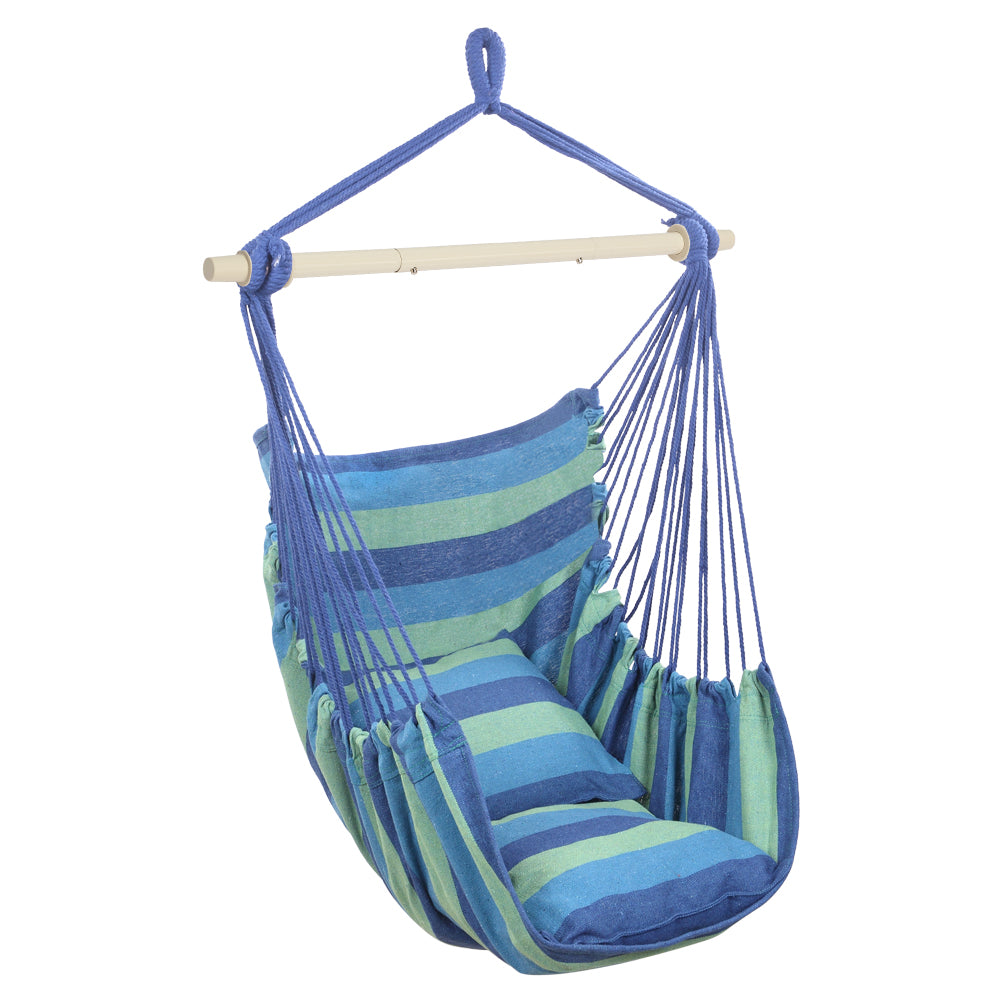 HAOYYE Distinctive Cotton Canvas Hanging Rope Chair with 2 Pillows  Comfortable Indoor Outdoor Hammock Chair for Porch Patio Balcony Bedroom Lounge Decor 250lb Capacity