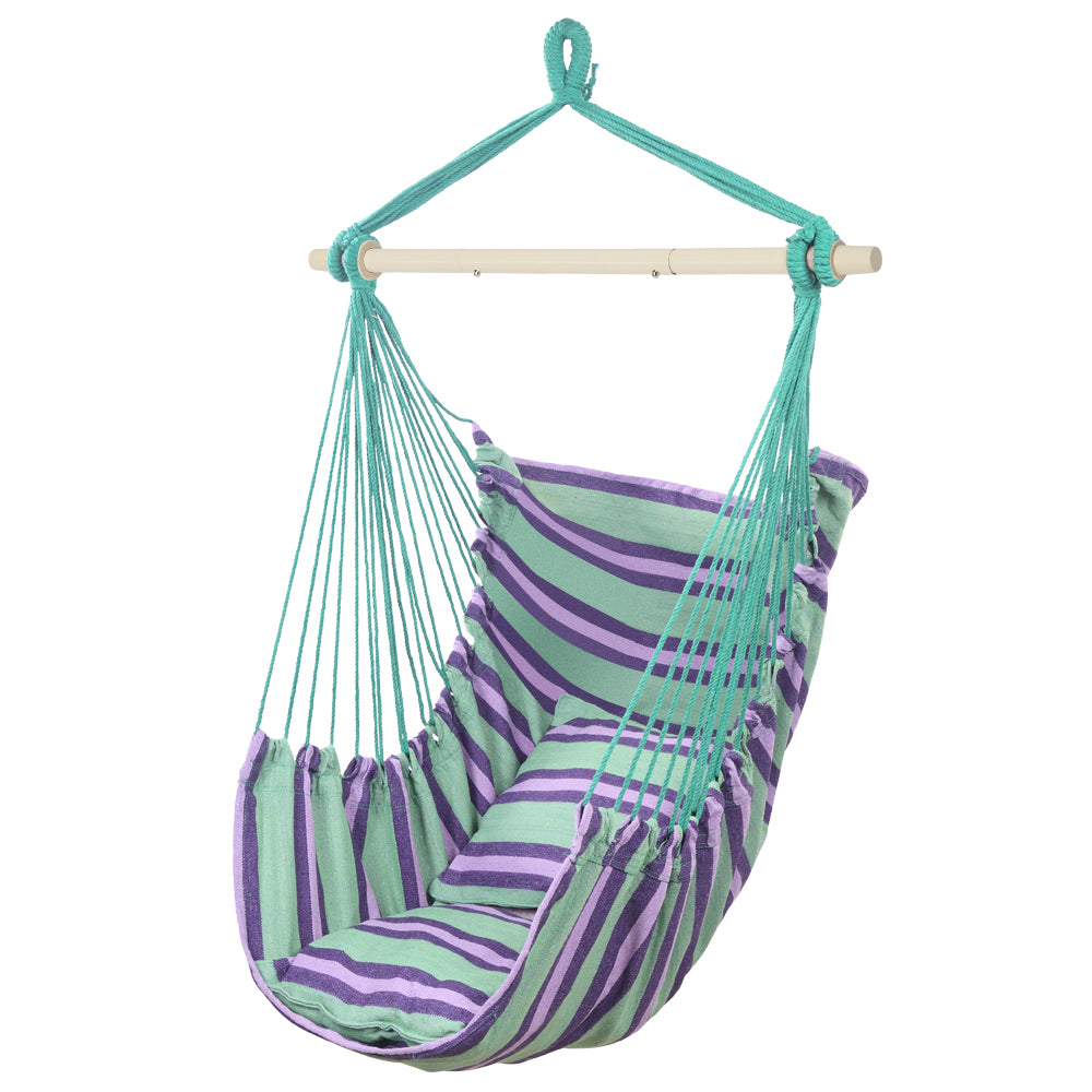 Haoyye Distinctive Cotton Canvas Hanging Rope Chair with Soft Pillows Comfortable Hammock Style Swing Seat for Indoor Outdoor Use Ideal for Porch Patio Balcony Garden Lounge and Relaxation Furniture