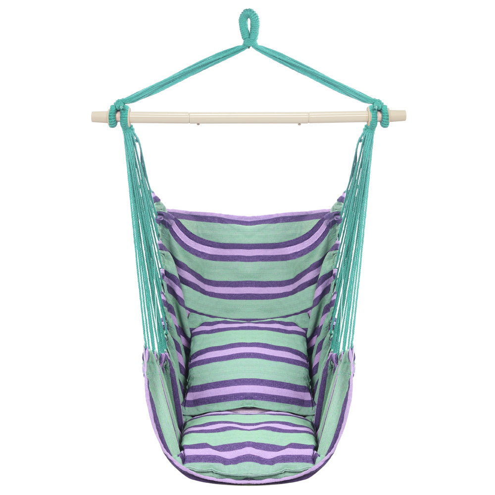 Haoyye Distinctive Cotton Canvas Hanging Rope Chair with Soft Pillows Comfortable Hammock Style Swing Seat for Indoor Outdoor Use Ideal for Porch Patio Balcony Garden Lounge and Relaxation Furniture