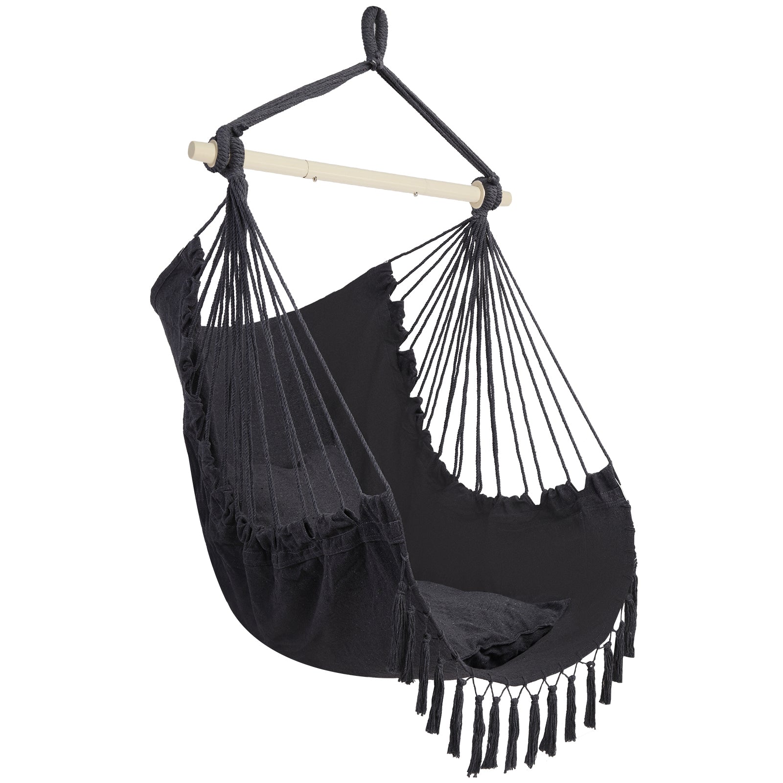 HAOYYE Pillow Tassel Hanging Chair, Comfortable Outdoor Swing Hammock with Cushions, Lightweight Portable Air Chair for Backyard Patio Porch Garden Camping Relaxation