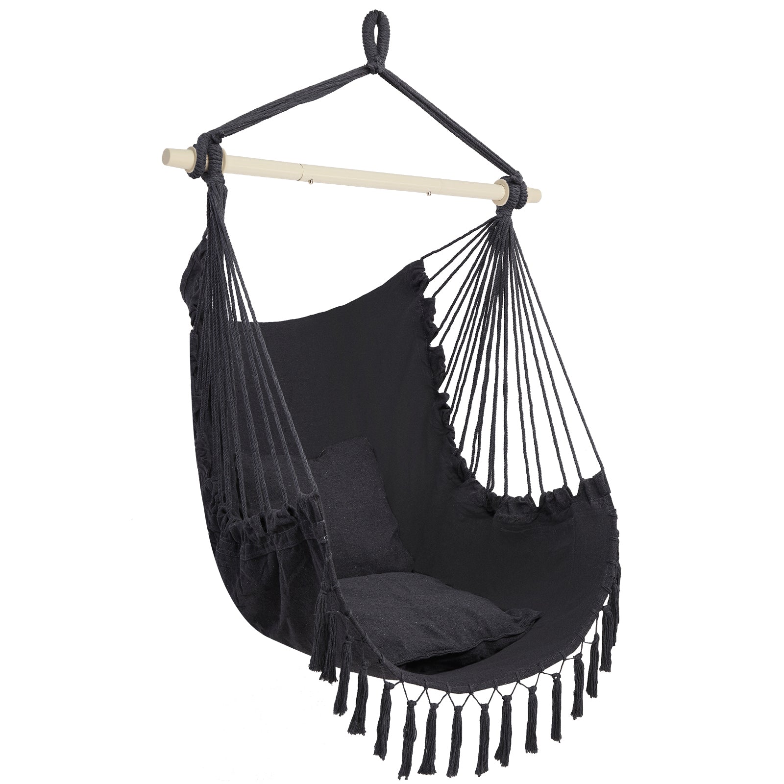 HAOYYE Pillow Tassel Hanging Chair, Comfortable Outdoor Swing Hammock with Cushions, Lightweight Portable Air Chair for Backyard Patio Porch Garden Camping Relaxation