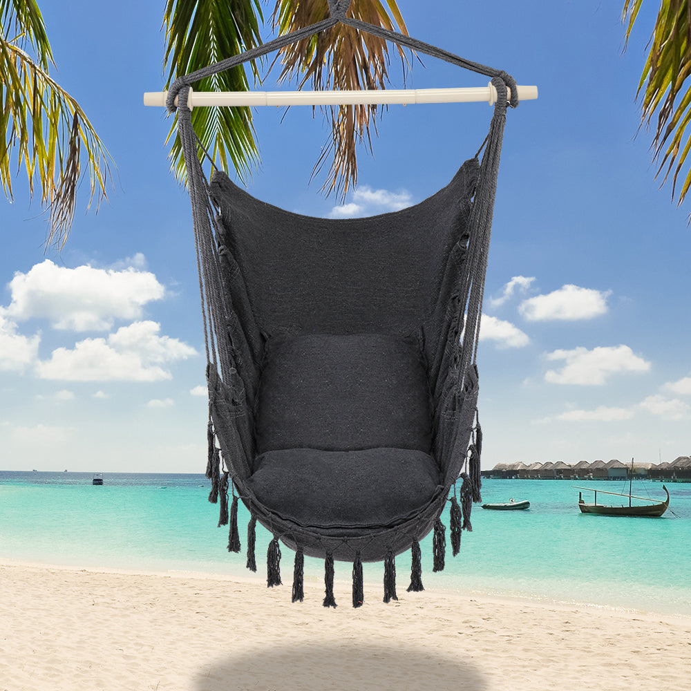 HAOYYE Pillow Tassel Hanging Chair, Comfortable Outdoor Swing Hammock with Cushions, Lightweight Portable Air Chair for Backyard Patio Porch Garden Camping Relaxation