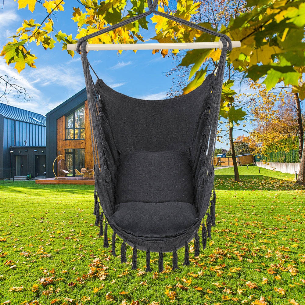 HAOYYE Pillow Tassel Hanging Chair, Comfortable Outdoor Swing Hammock with Cushions, Lightweight Portable Air Chair for Backyard Patio Porch Garden Camping Relaxation