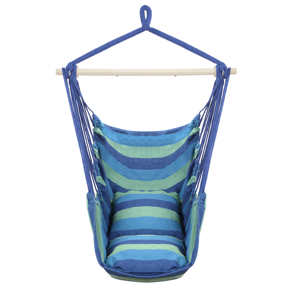 HAOYYE Distinctive Cotton Canvas Hanging Rope Chair with 2 Pillows  Comfortable Indoor Outdoor Hammock Chair for Porch Patio Balcony Bedroom Lounge Decor 250lb Capacity