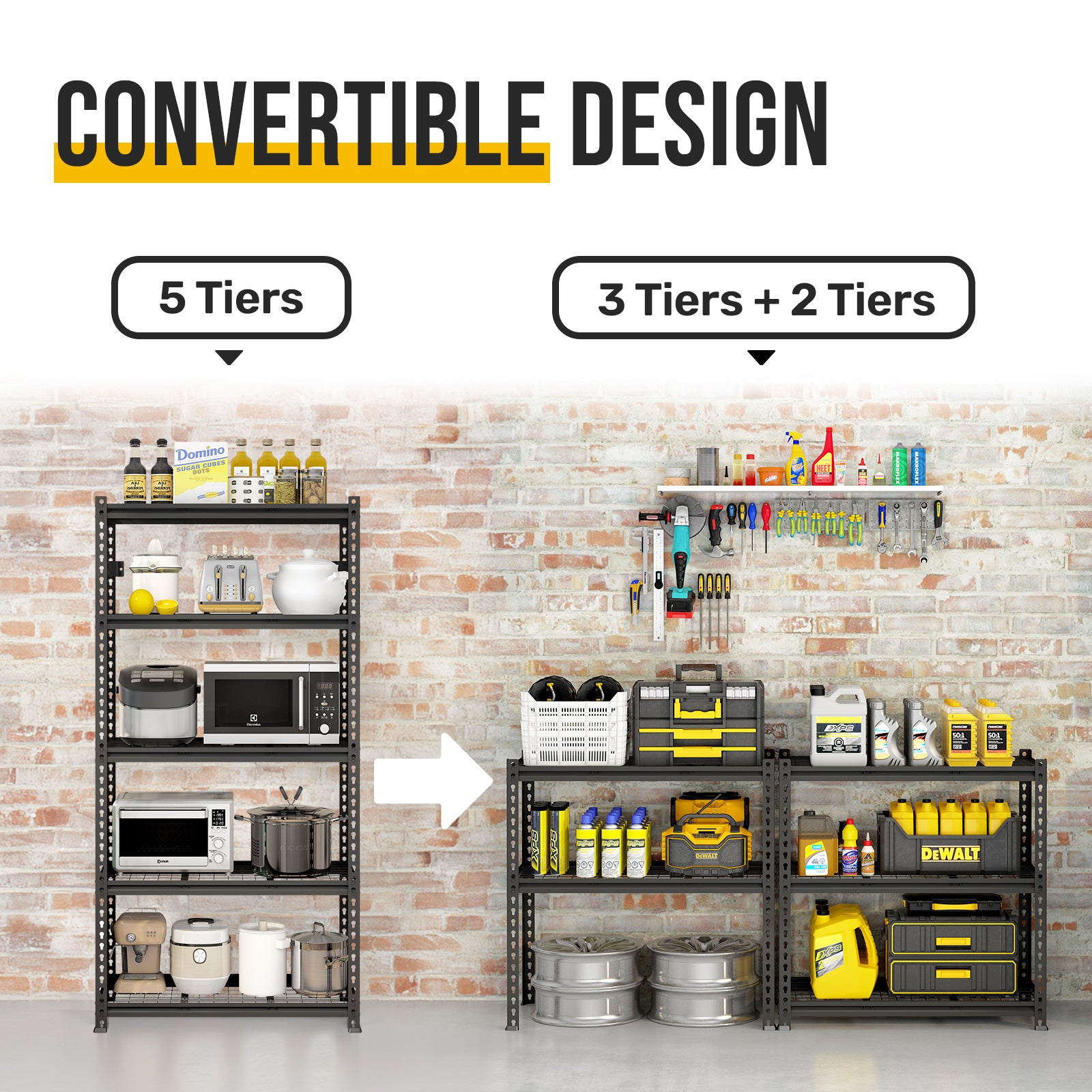 HAOYYE 5-Tier Adjustable Metal Shelving Unit, Heavy Duty Storage Rack for Garage, Basement, Warehouse, Workshop, Kitchen, and More, Durable Industrial Utility Shelf with Sturdy Frame and Adjustable Shelves, Black