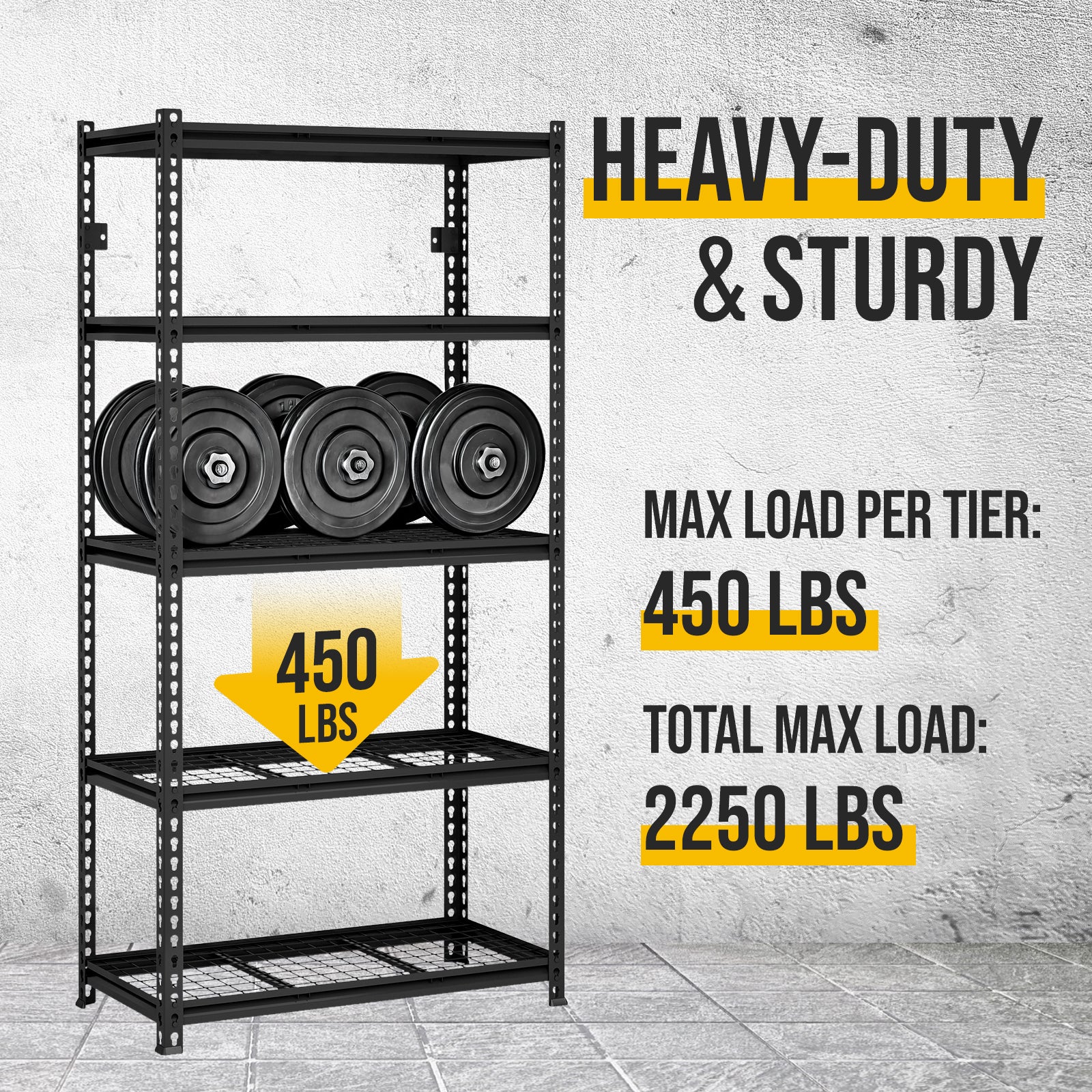 HAOYYE 5-Tier Adjustable Metal Shelving Unit, Heavy Duty Storage Rack for Garage, Basement, Warehouse, Workshop, Kitchen, and More, Durable Industrial Utility Shelf with Sturdy Frame and Adjustable Shelves, Black