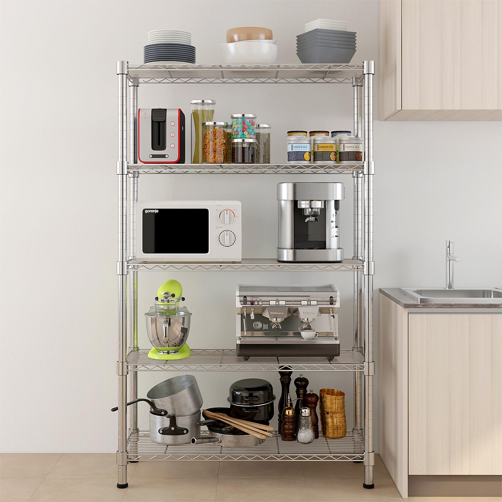 HAOYYE 5-Layer Chrome Plated Iron Shelf – Durable Chrome Storage Rack For Kitchen, Tools, Makeup, And More, Modern Stylish Design, Premium Quality.